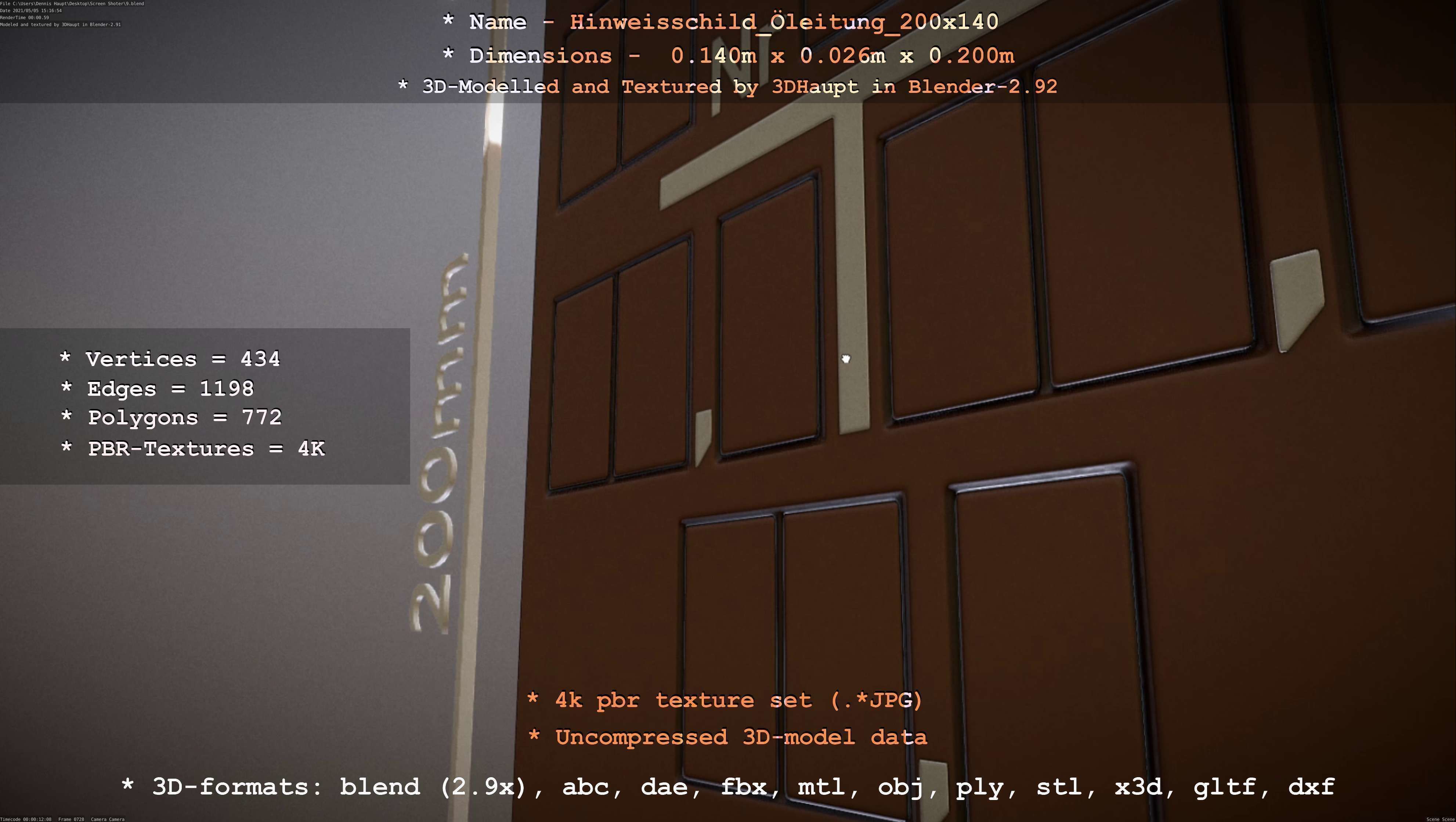 Hinweisschild Oelleitung 200x140mm Low-poly 3D model_104