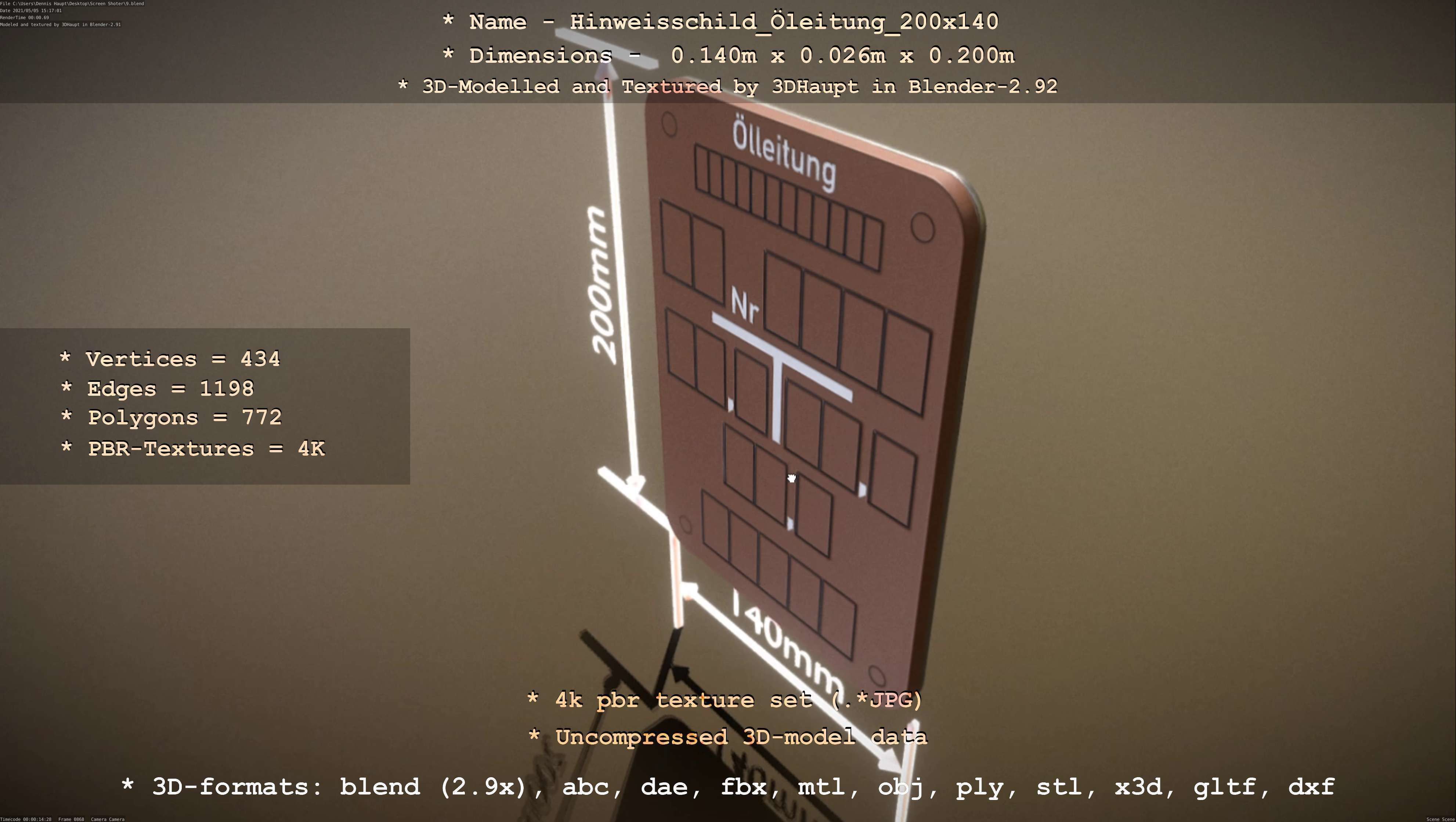 Hinweisschild Oelleitung 200x140mm Low-poly 3D model_106