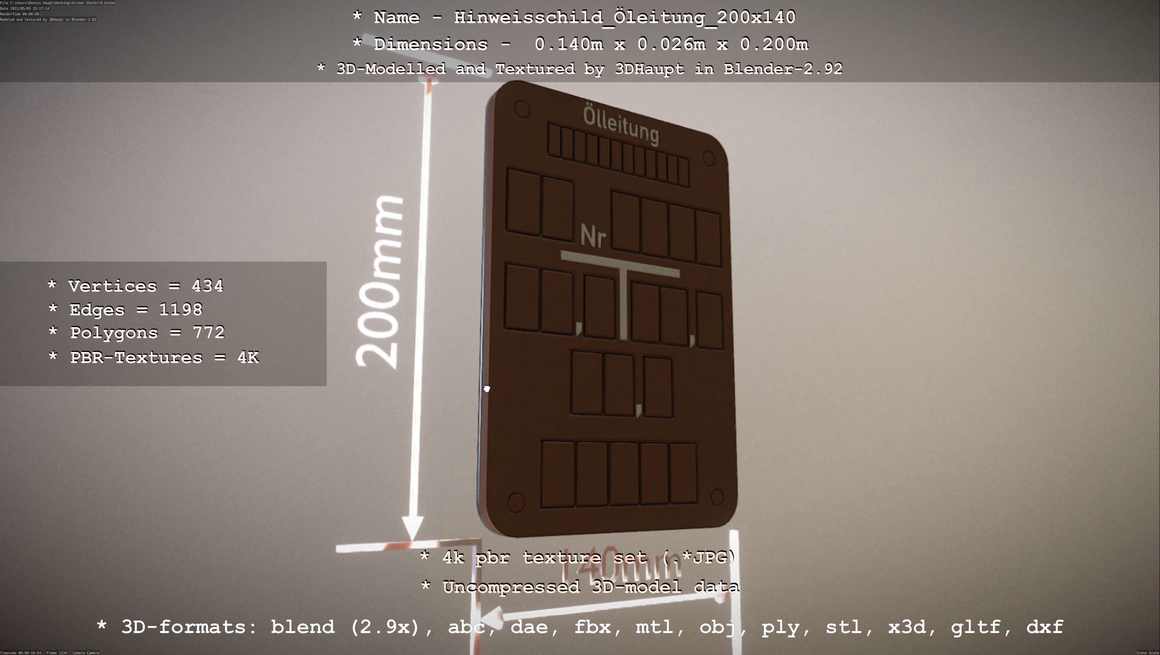 Hinweisschild Oelleitung 200x140mm Low-poly 3D model_48