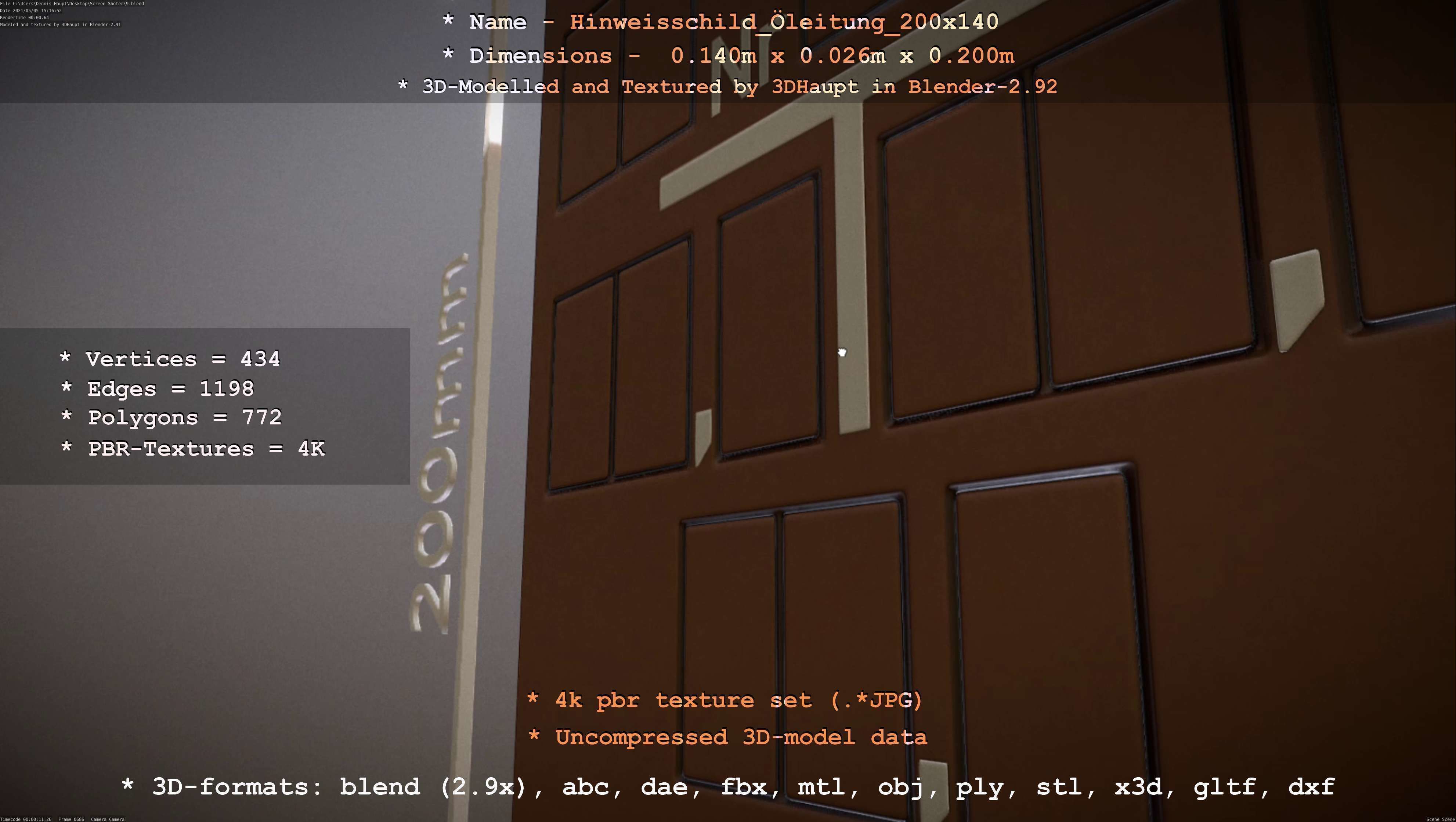 Hinweisschild Oelleitung 200x140mm Low-poly 3D model_101