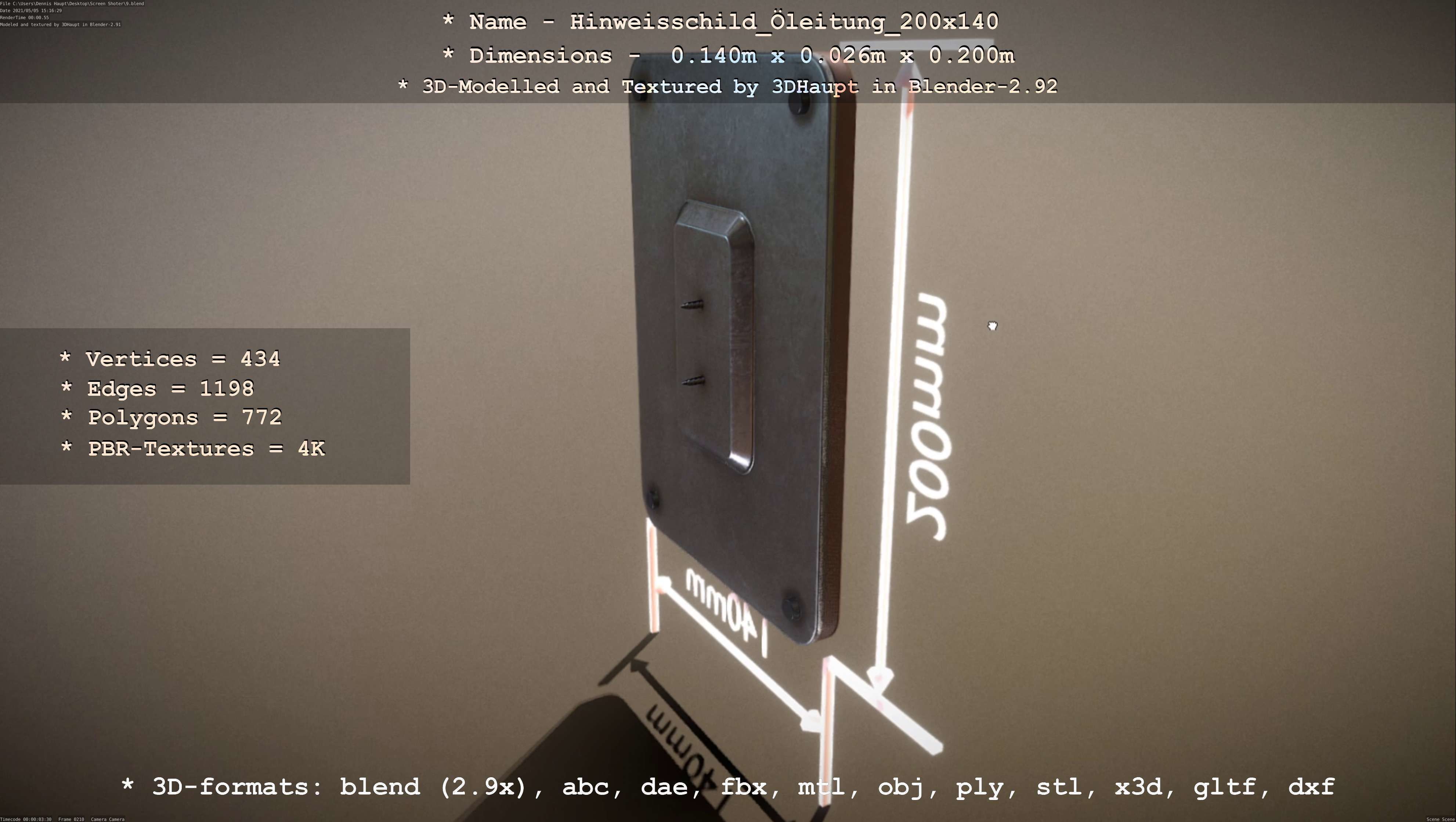 Hinweisschild Oelleitung 200x140mm Low-poly 3D model_71