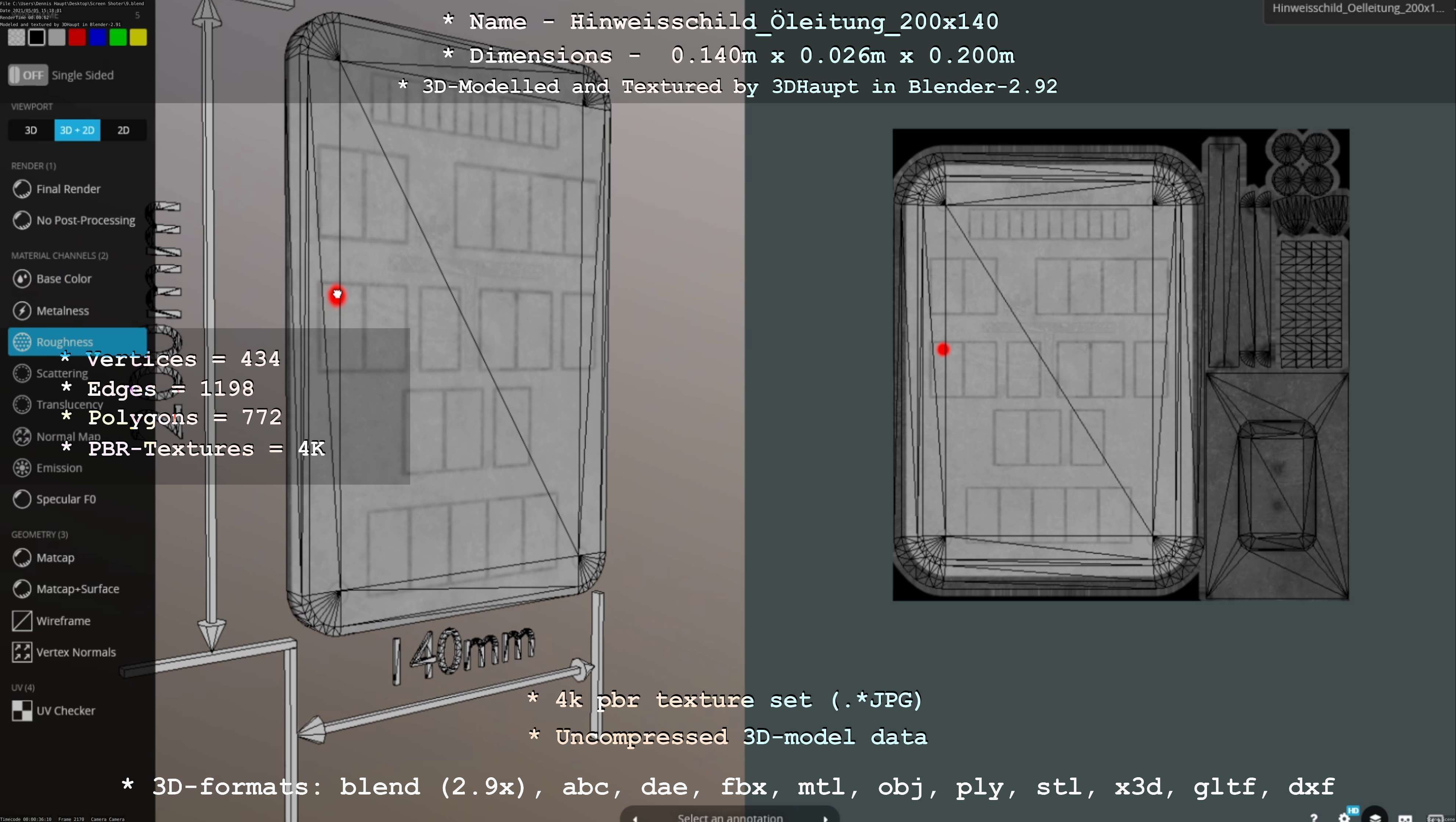 Hinweisschild Oelleitung 200x140mm Low-poly 3D model_15