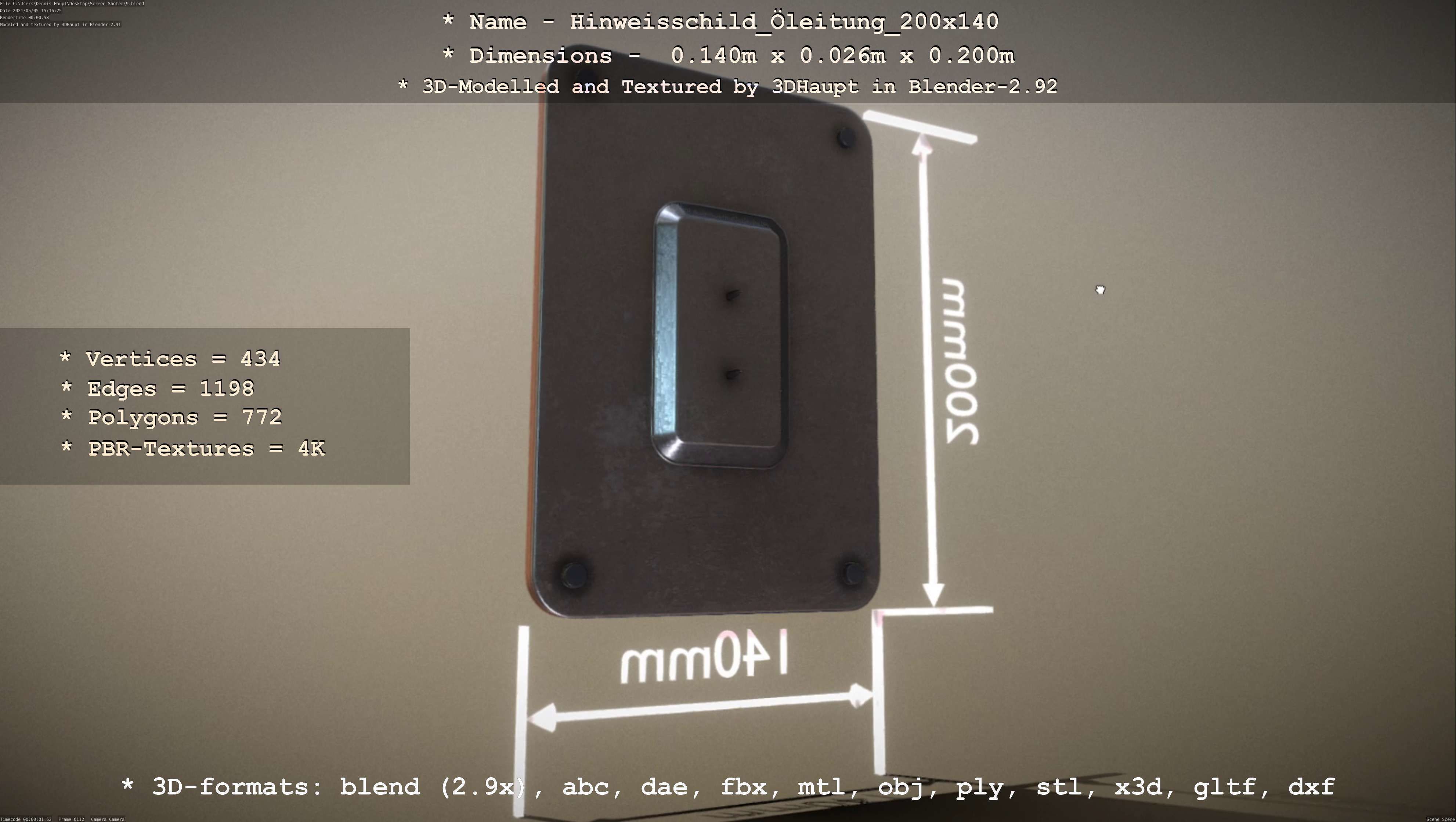Hinweisschild Oelleitung 200x140mm Low-poly 3D model_67
