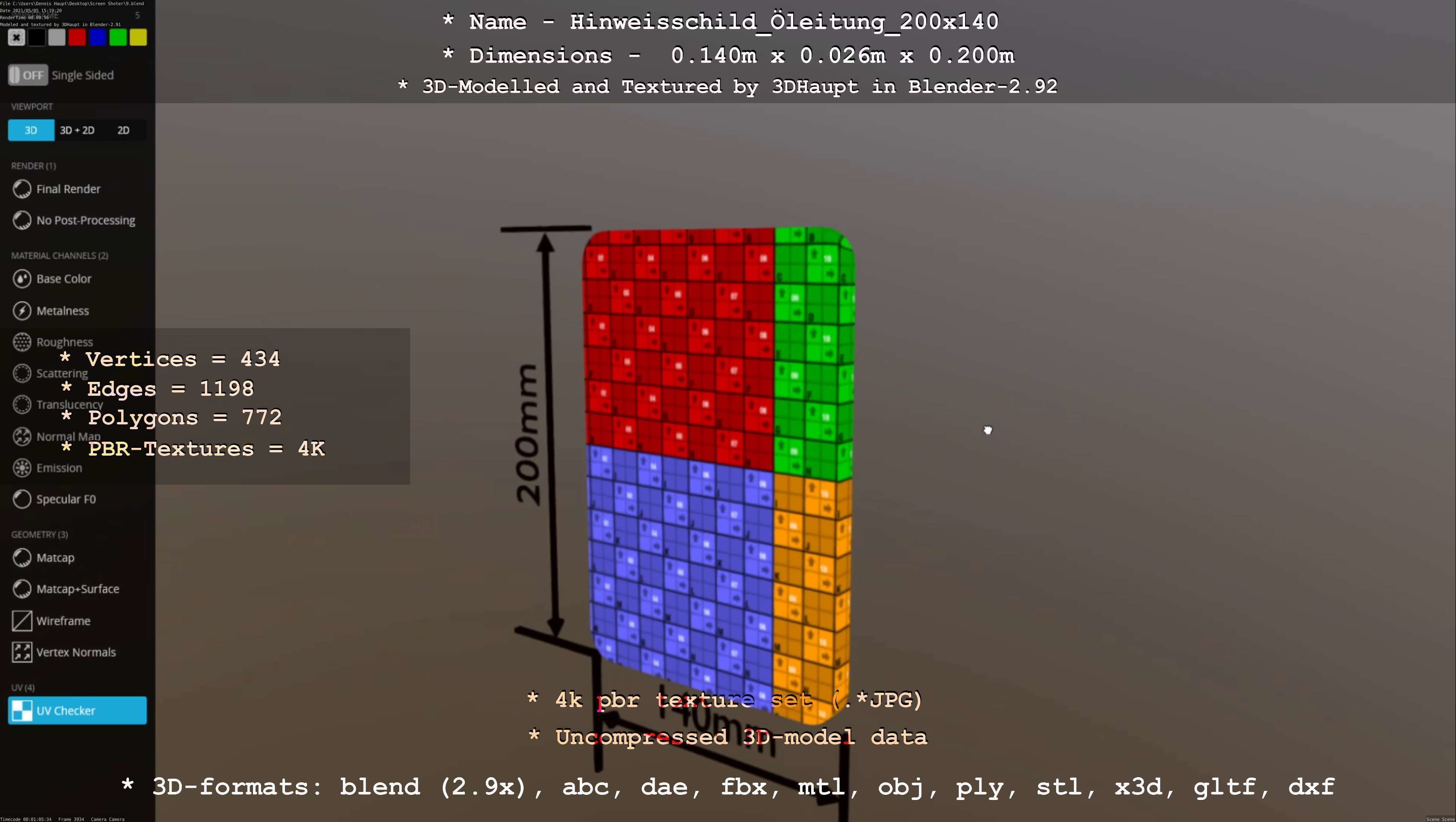 Hinweisschild Oelleitung 200x140mm Low-poly 3D model_19