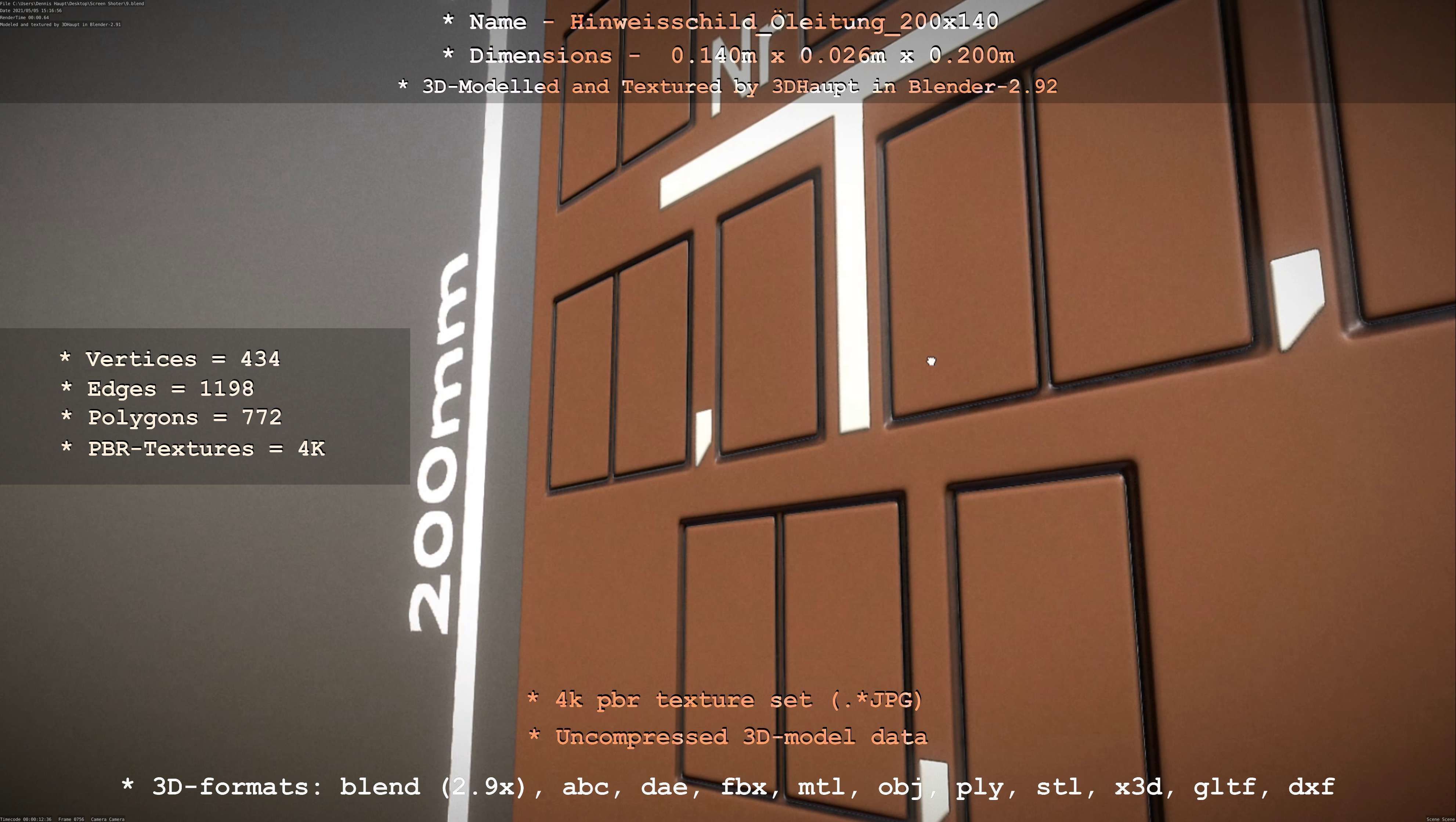 Hinweisschild Oelleitung 200x140mm Low-poly 3D model_41