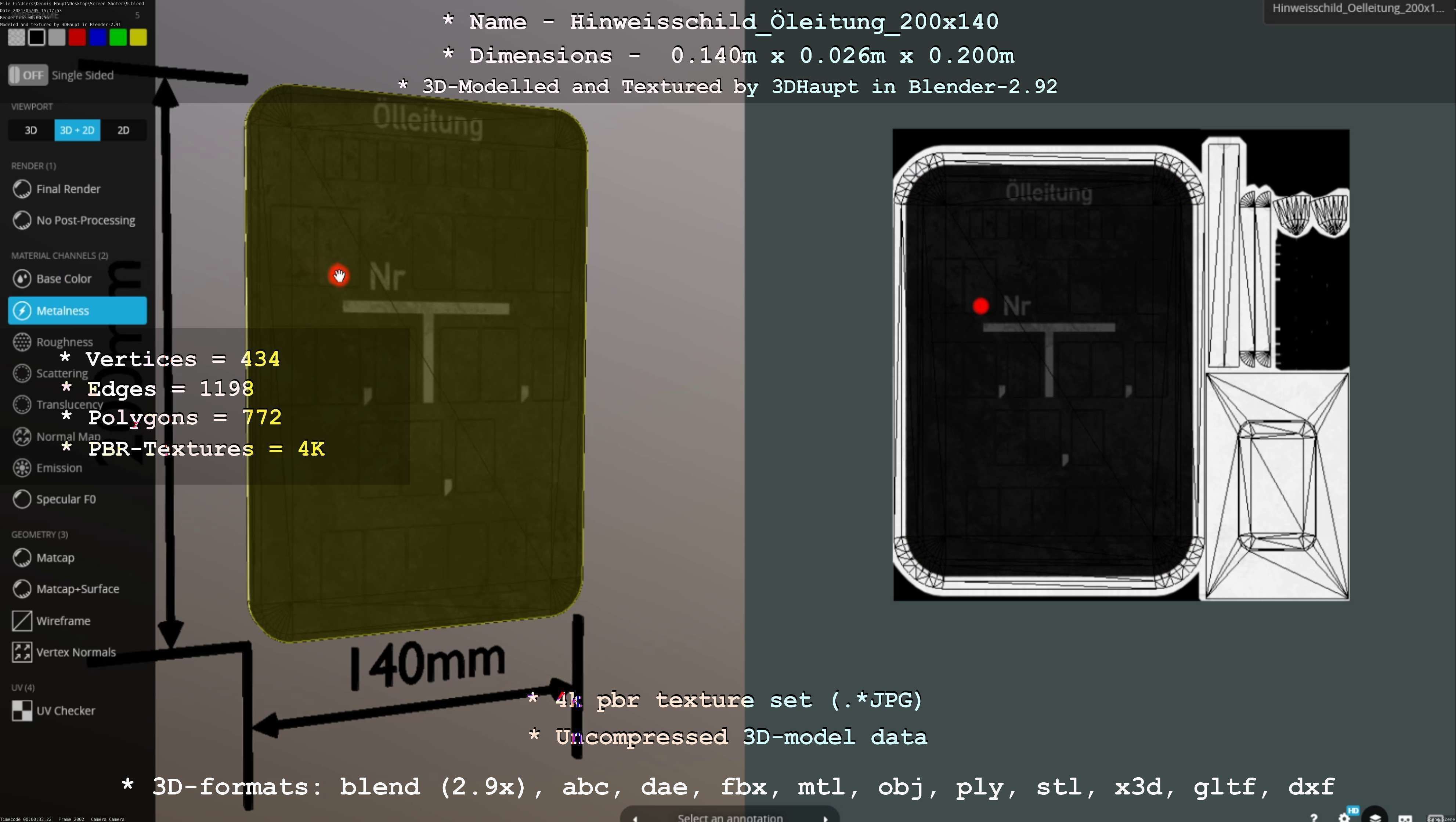 Hinweisschild Oelleitung 200x140mm Low-poly 3D model_14