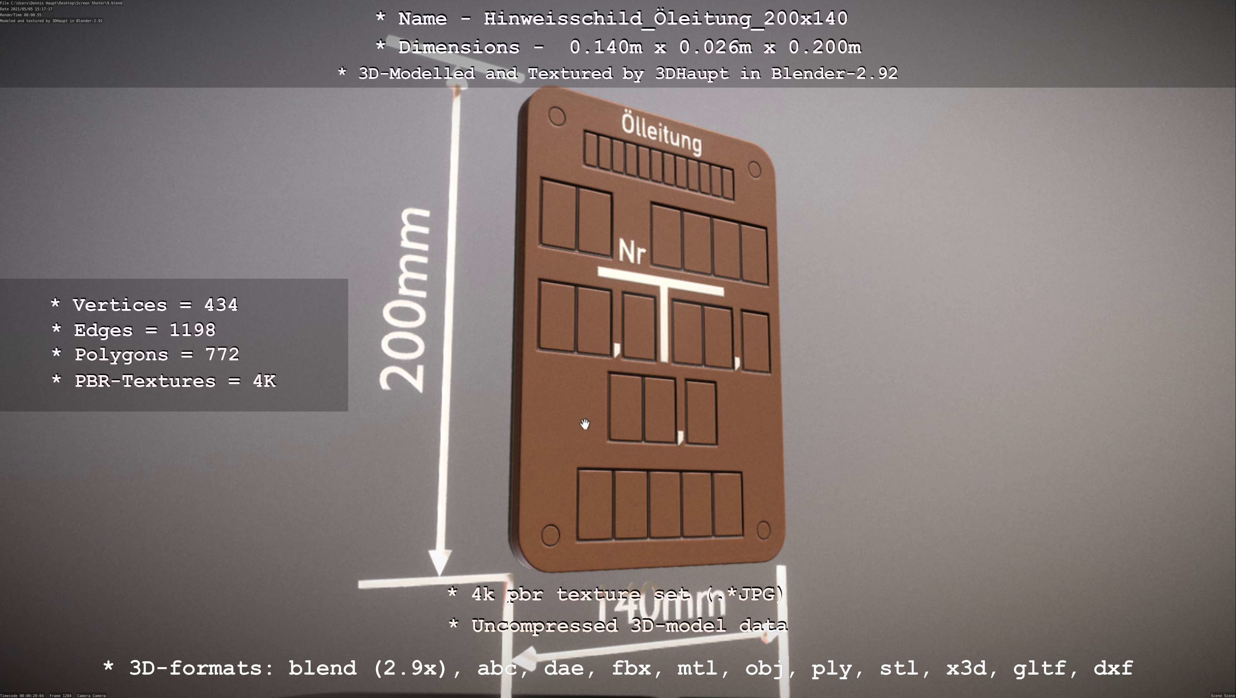Hinweisschild Oelleitung 200x140mm Low-poly 3D model_53