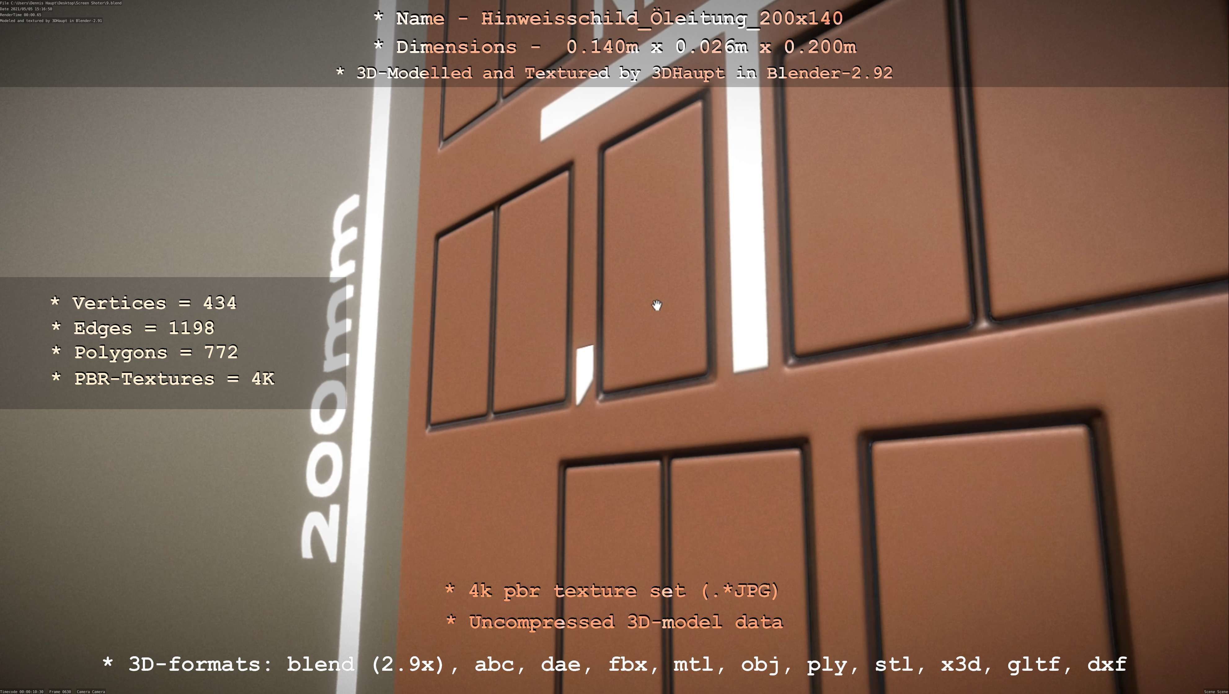 Hinweisschild Oelleitung 200x140mm Low-poly 3D model_98