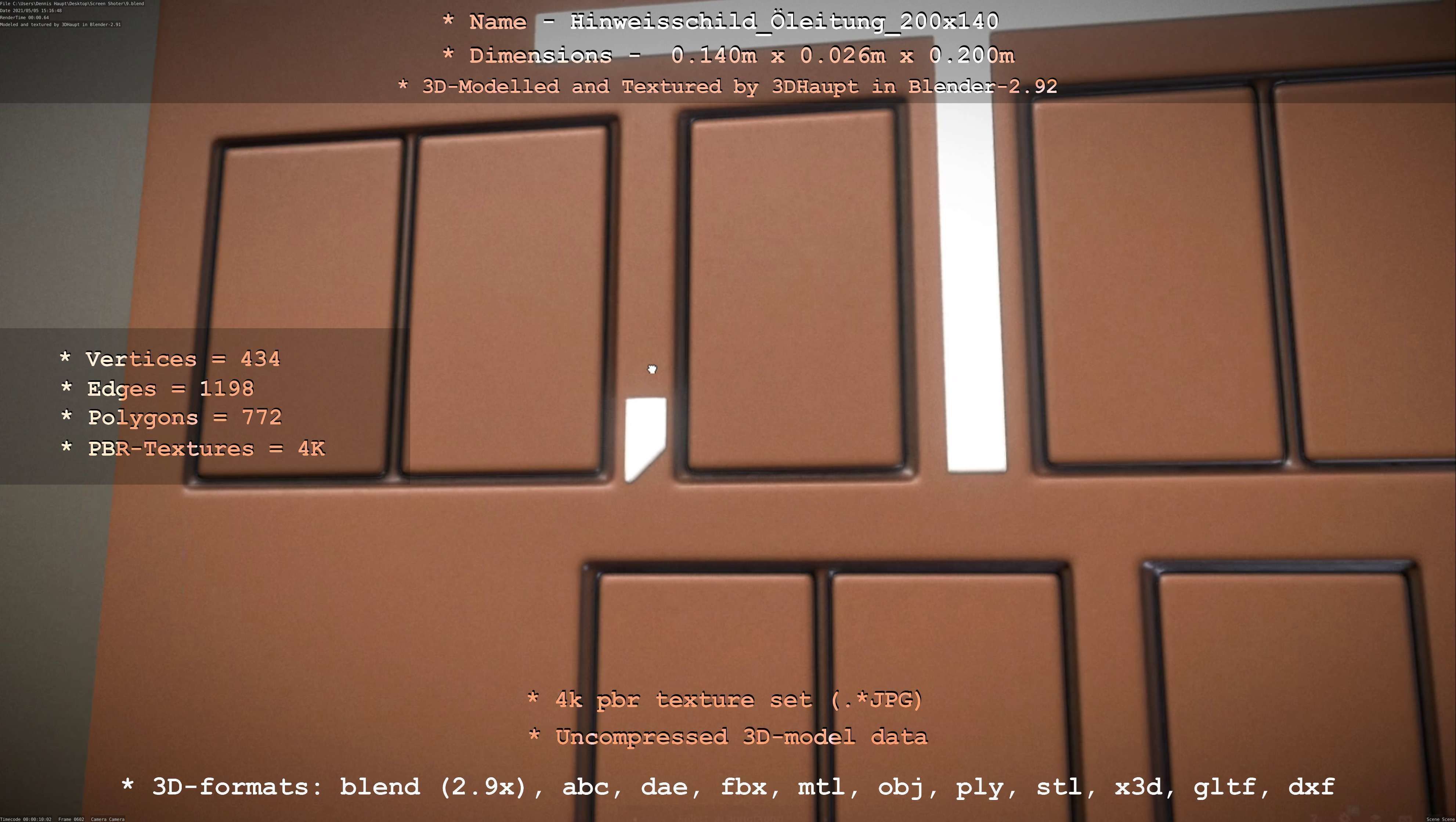 Hinweisschild Oelleitung 200x140mm Low-poly 3D model_95