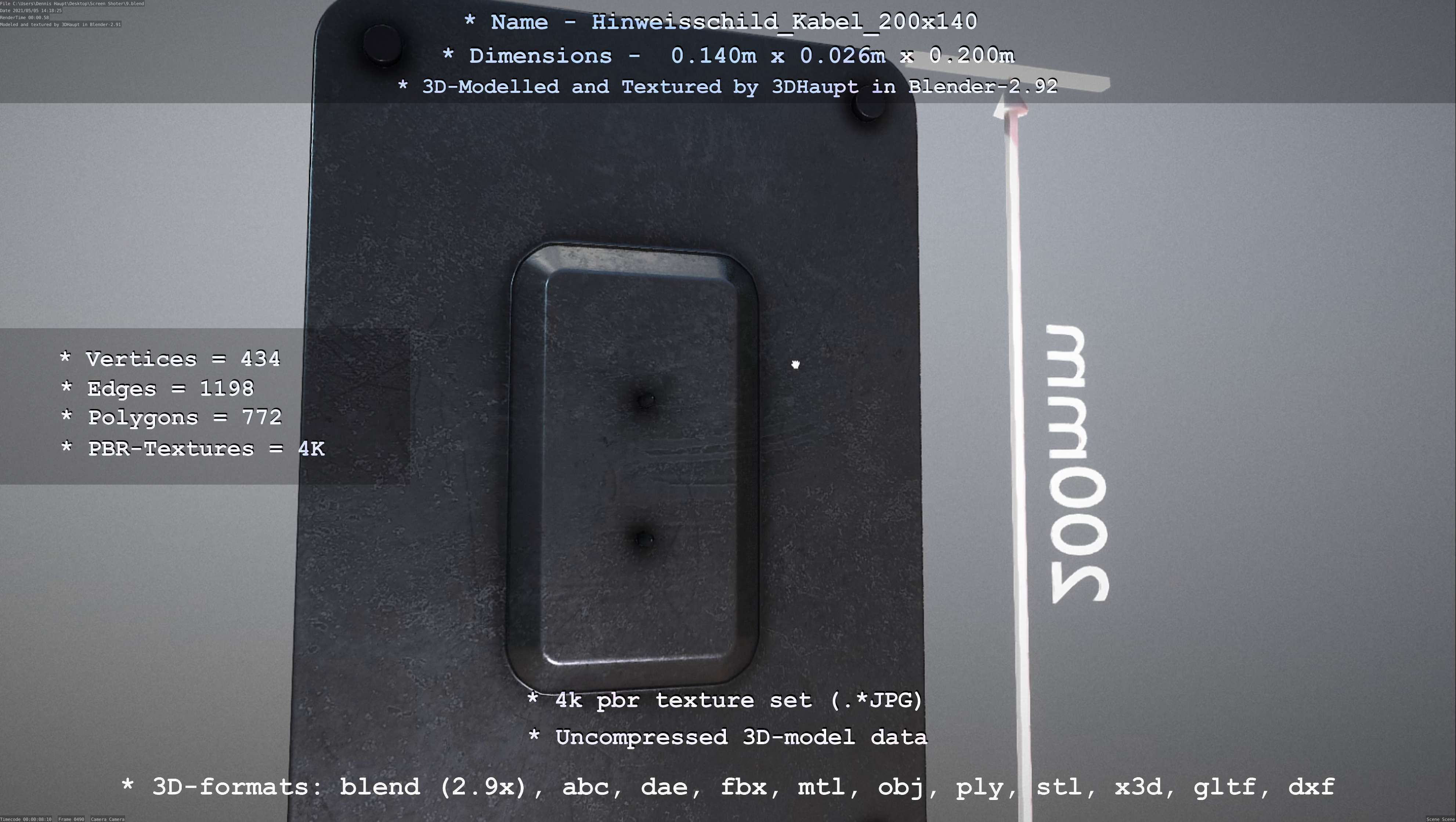 Hinweisschild Kabel 200x140mm Low-poly 3D model_77