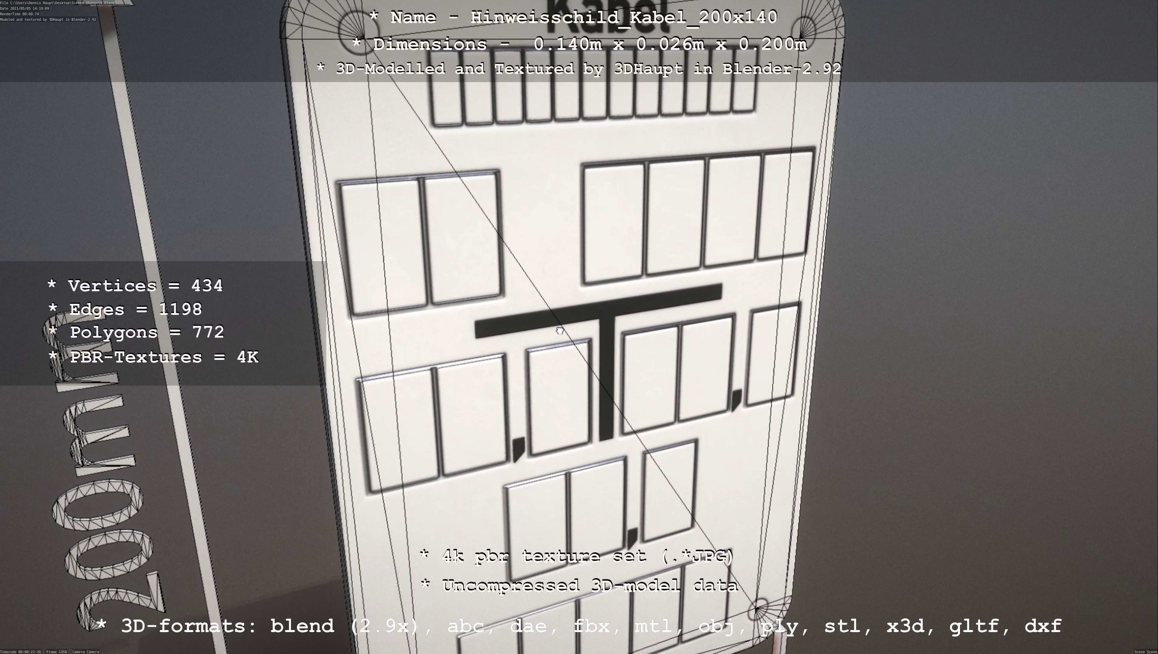 Hinweisschild Kabel 200x140mm Low-poly 3D model_99