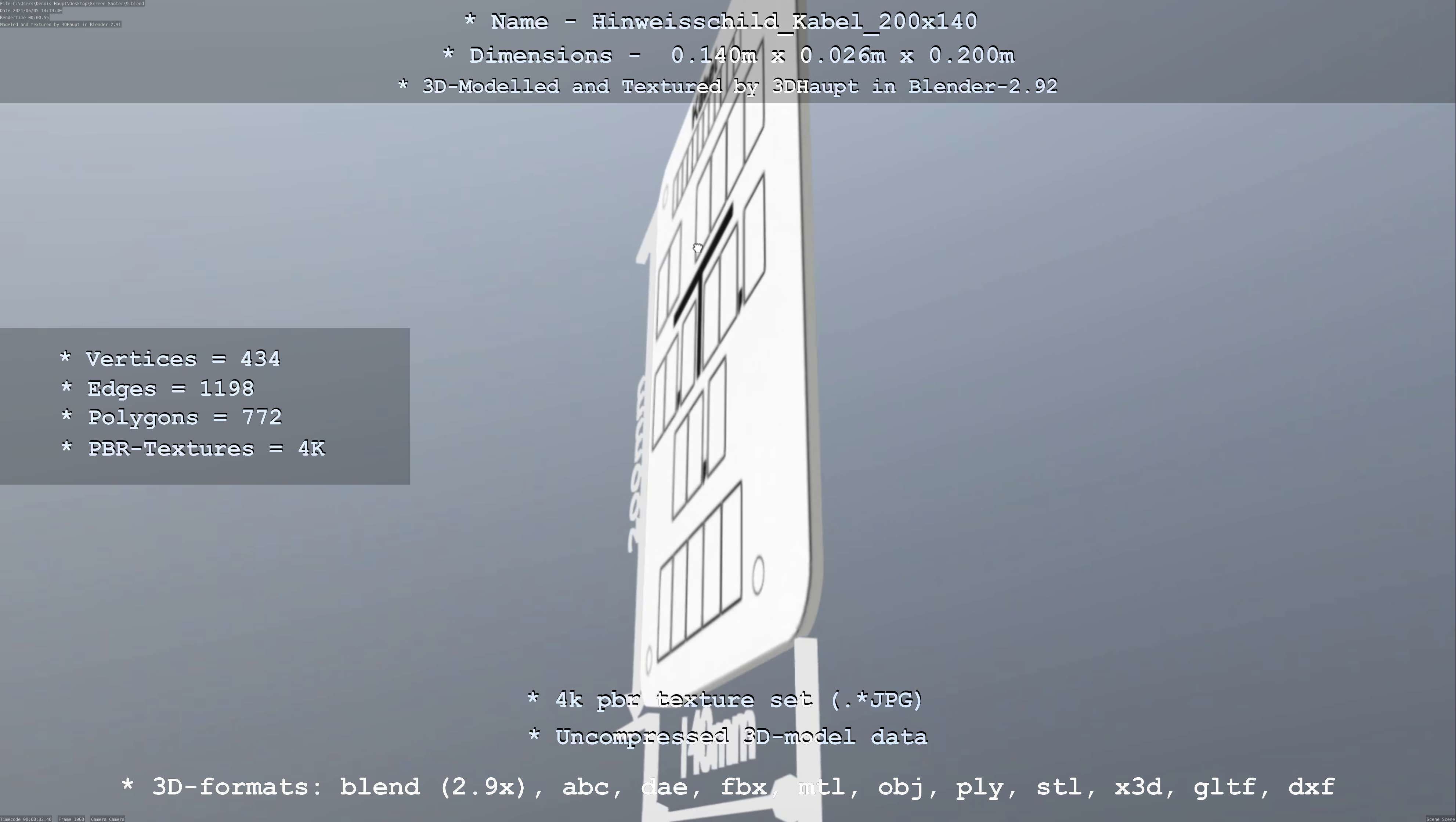 Hinweisschild Kabel 200x140mm Low-poly 3D model_110