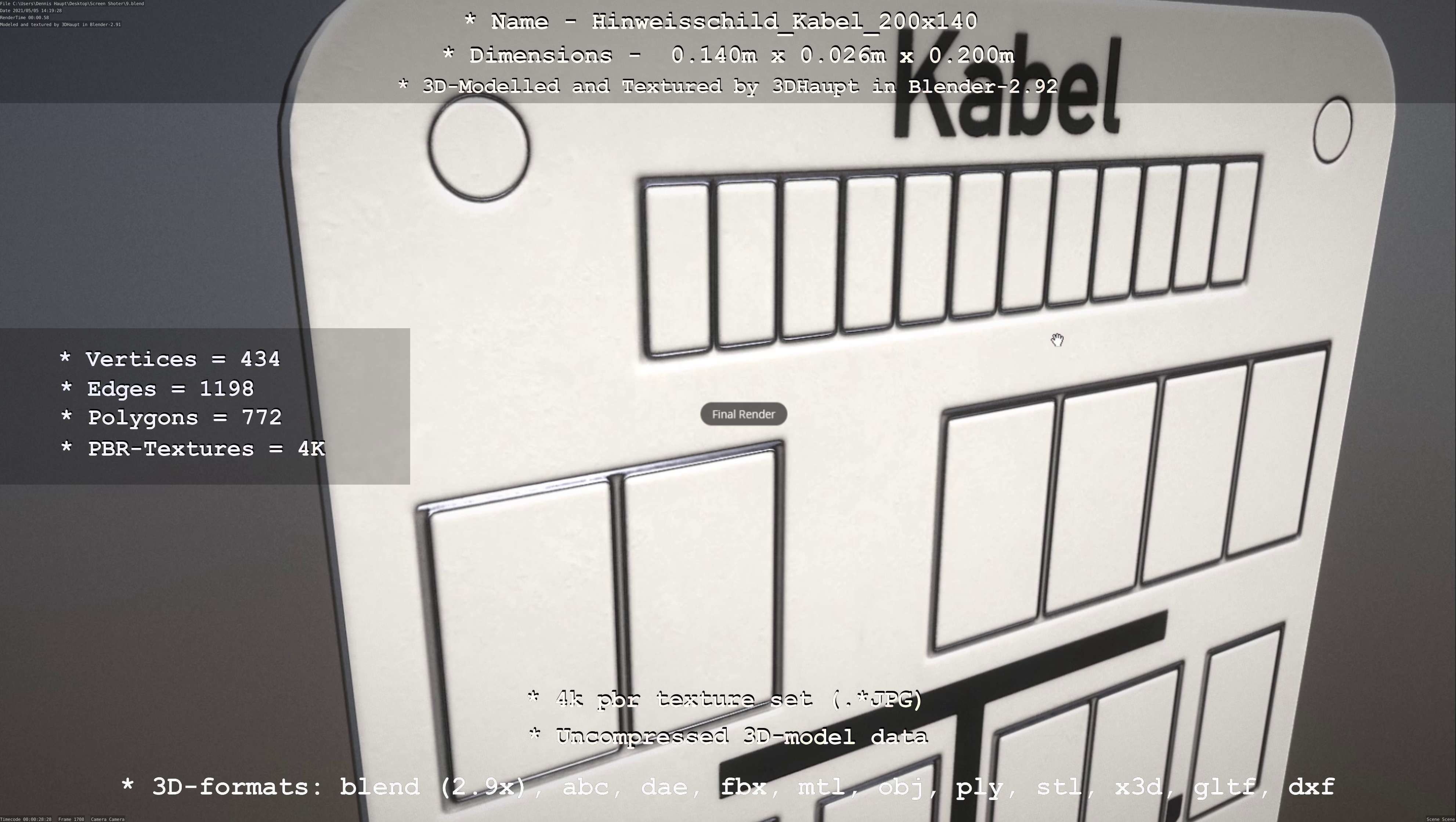 Hinweisschild Kabel 200x140mm Low-poly 3D model_101