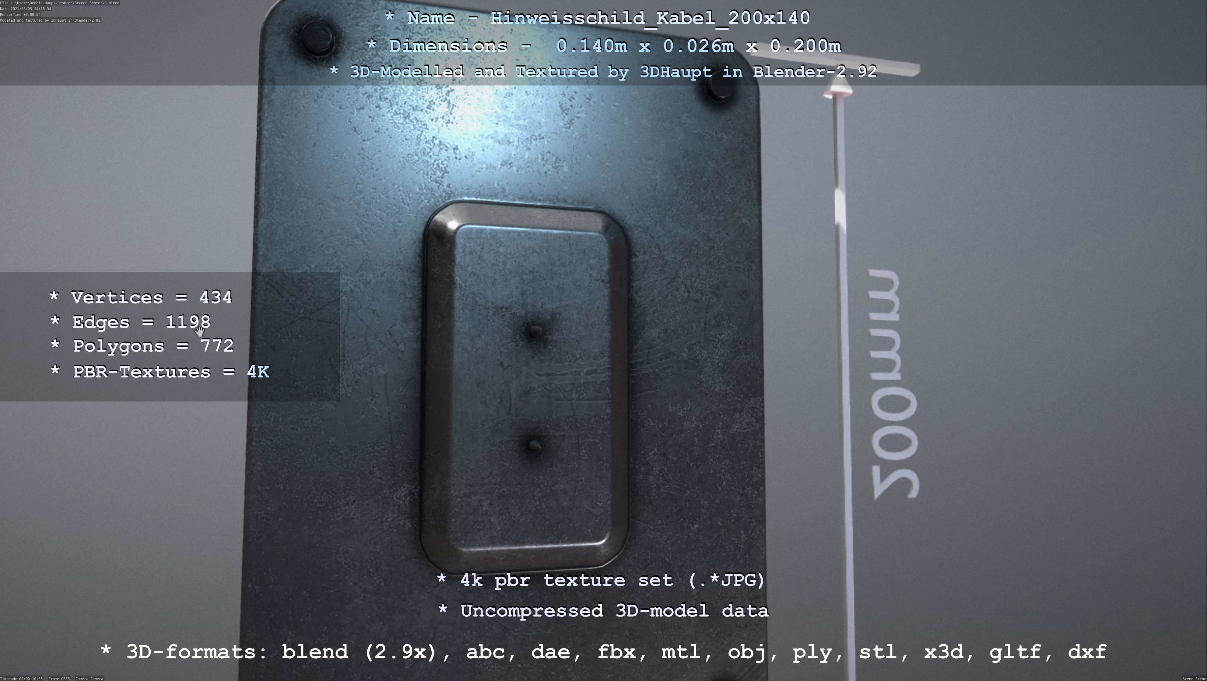 Hinweisschild Kabel 200x140mm Low-poly 3D model_83