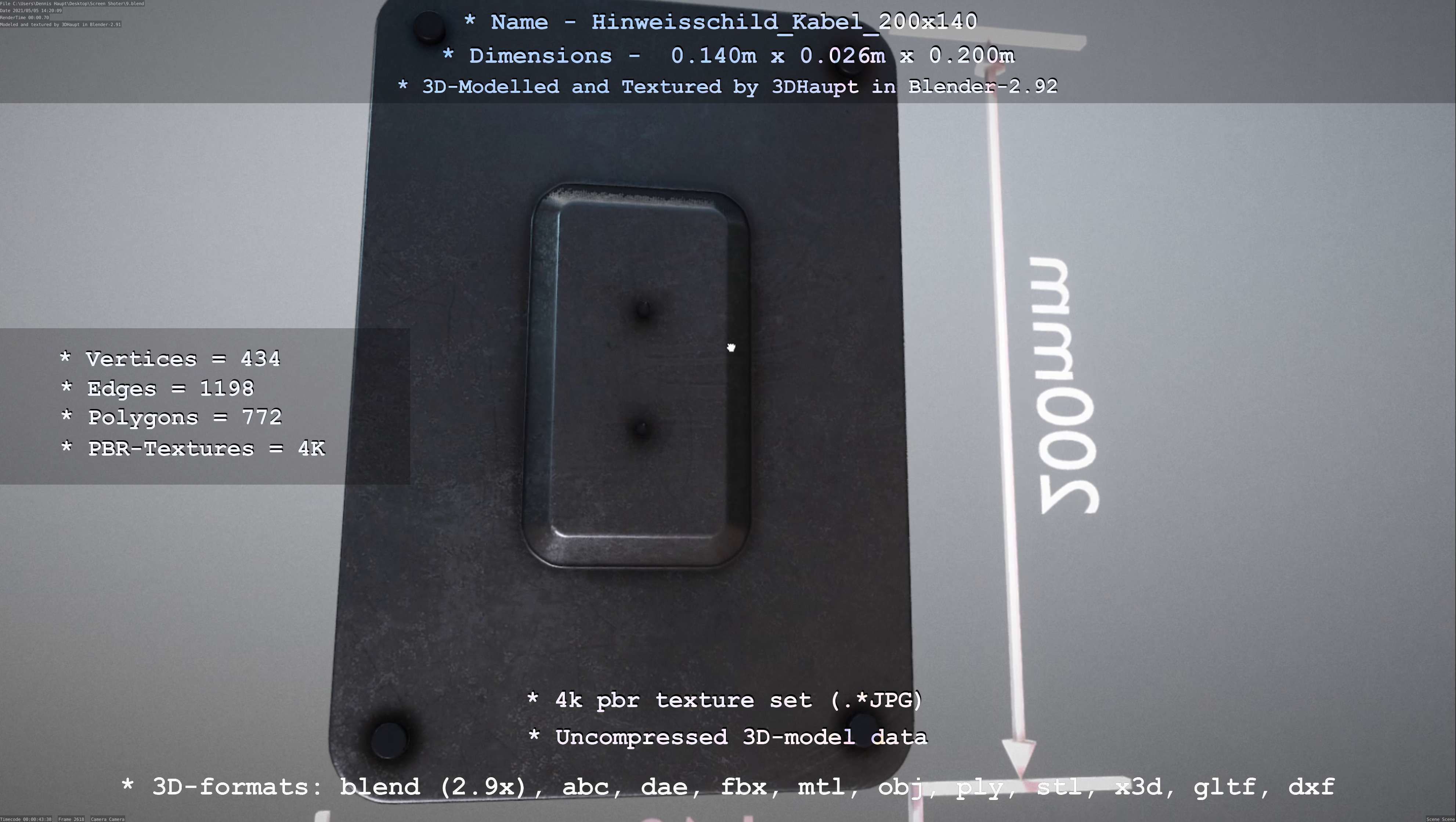 Hinweisschild Kabel 200x140mm Low-poly 3D model_40