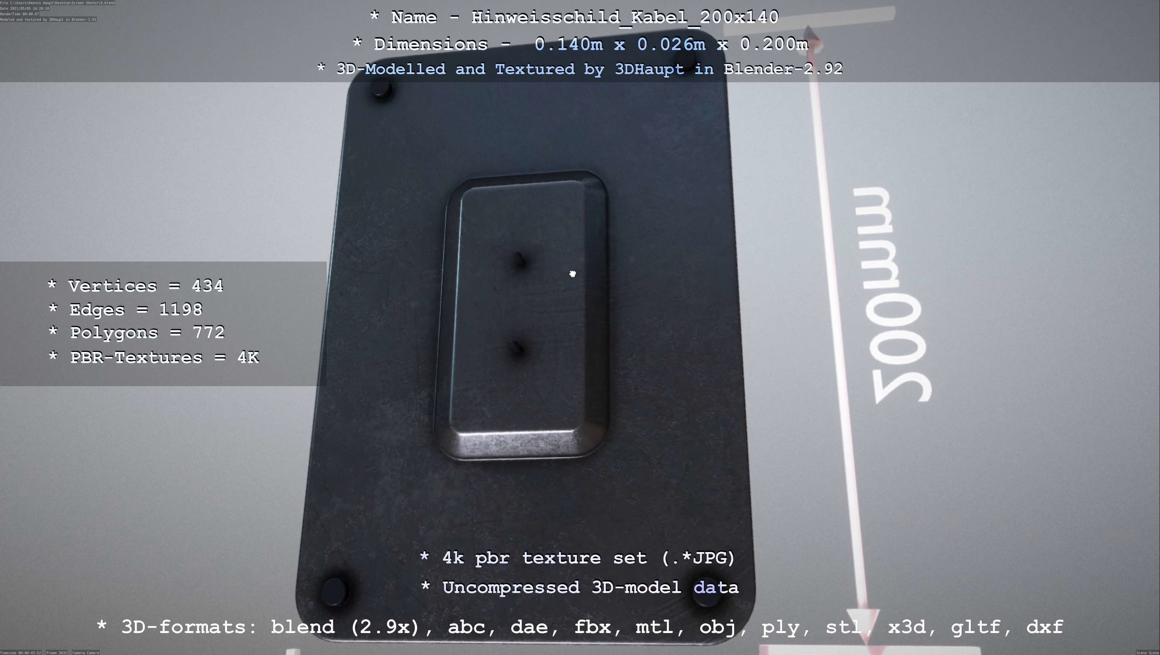 Hinweisschild Kabel 200x140mm Low-poly 3D model_41