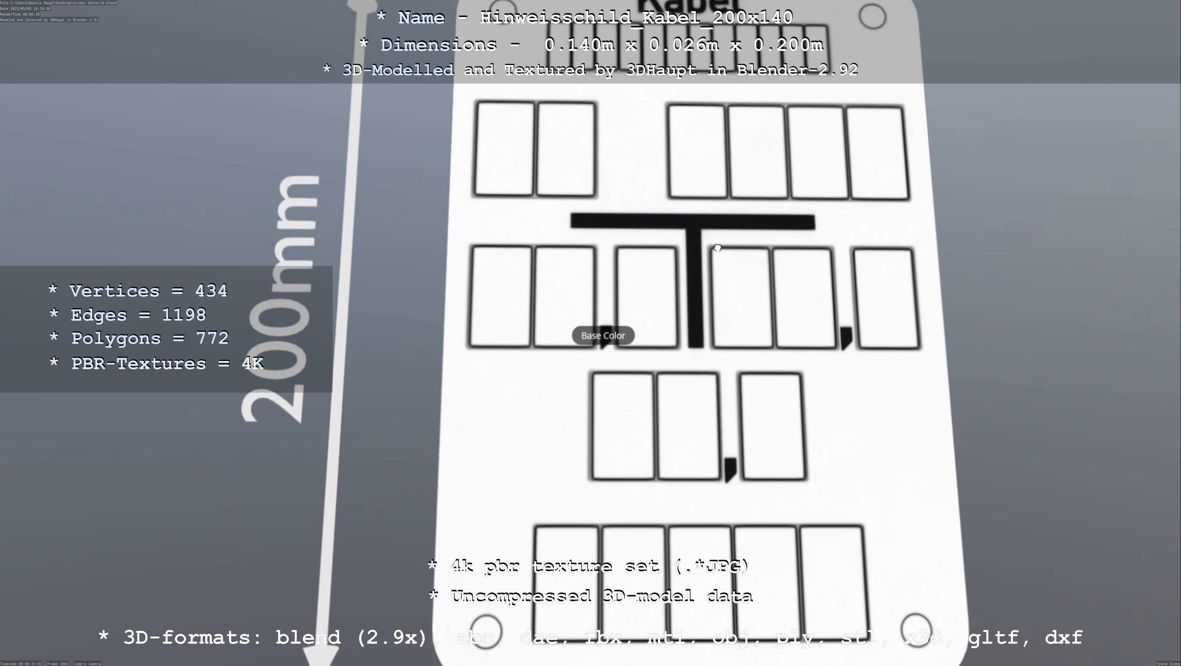Hinweisschild Kabel 200x140mm Low-poly 3D model_106