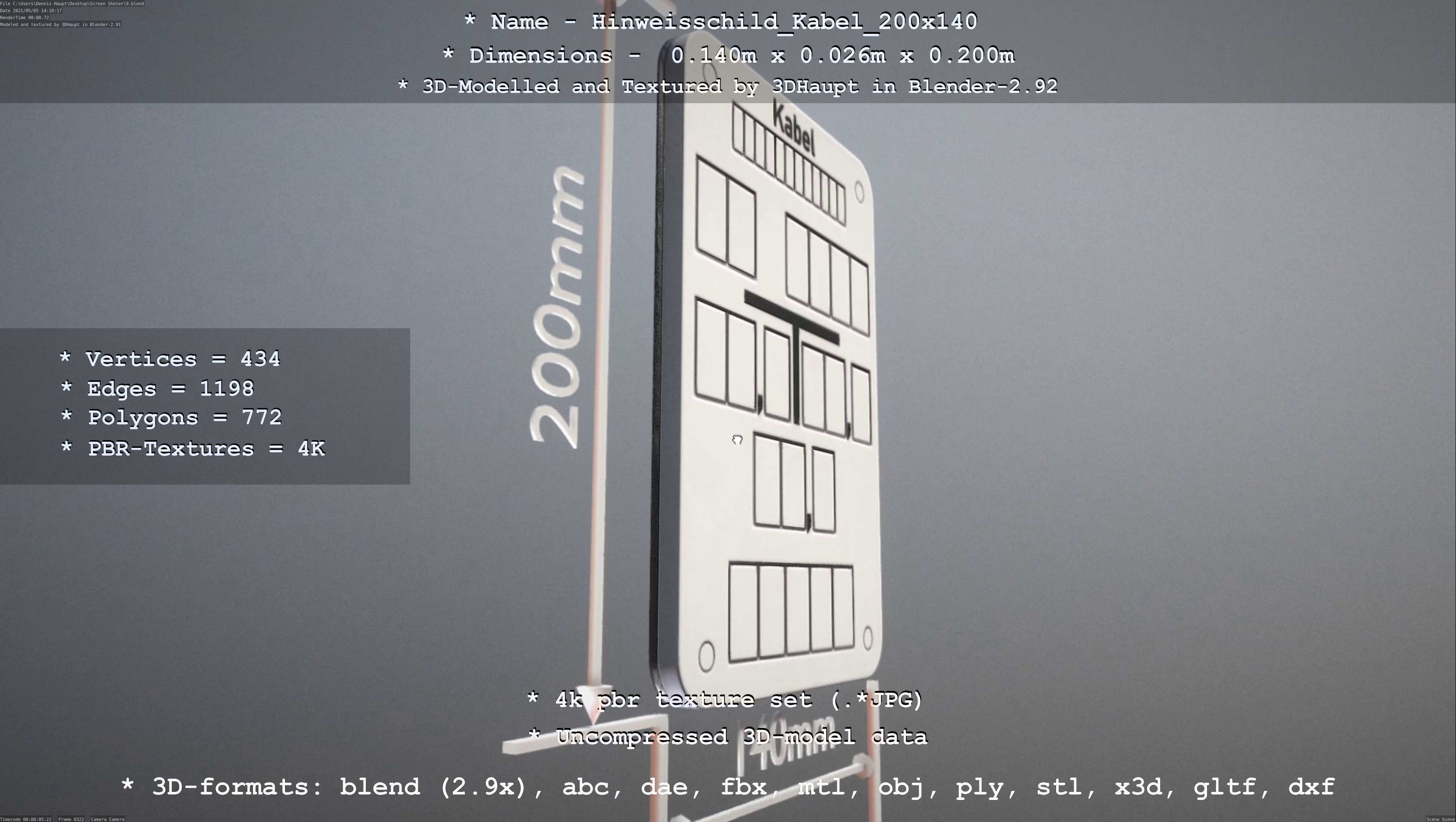 Hinweisschild Kabel 200x140mm Low-poly 3D model_25