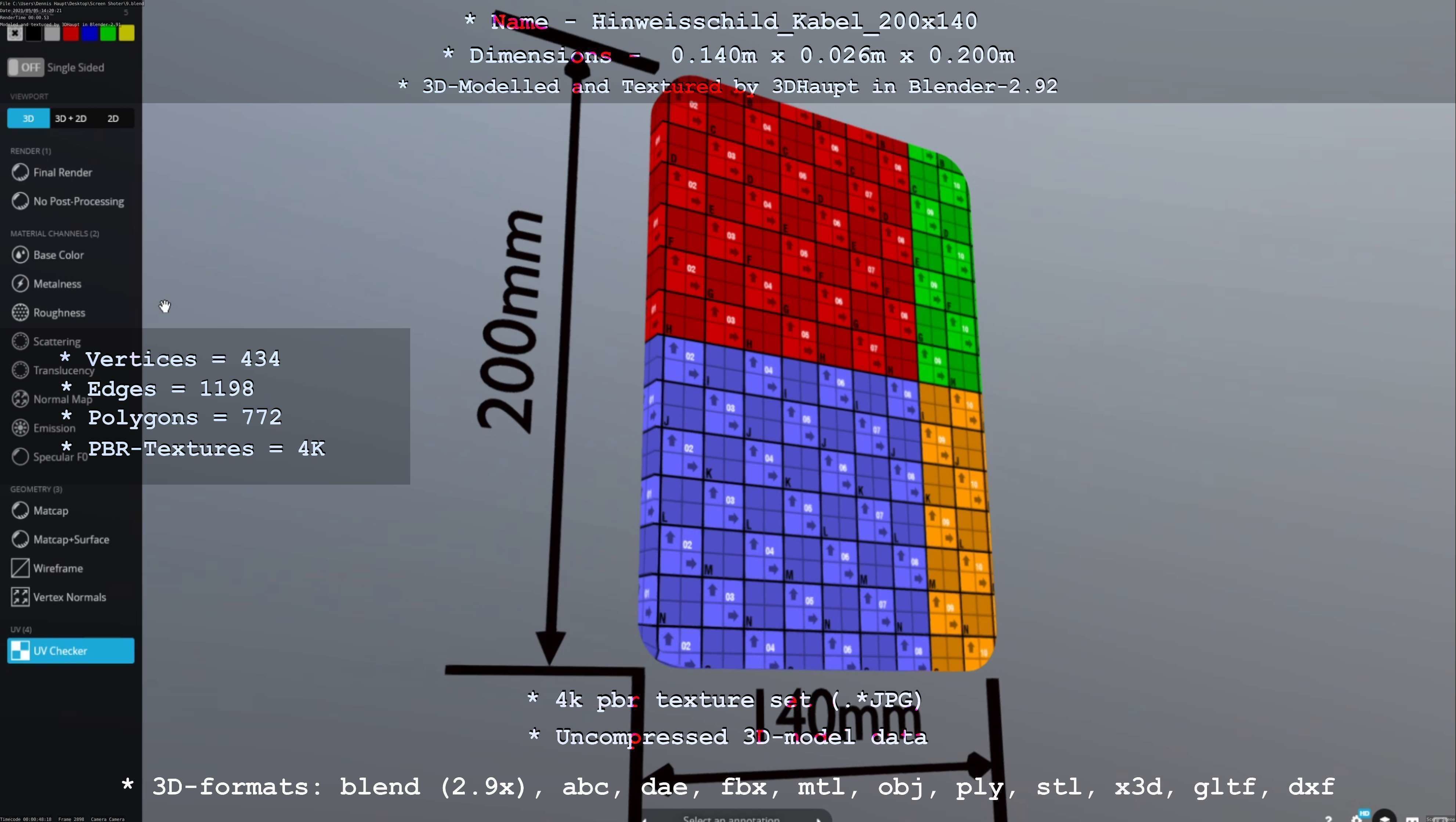 Hinweisschild Kabel 200x140mm Low-poly 3D model_43