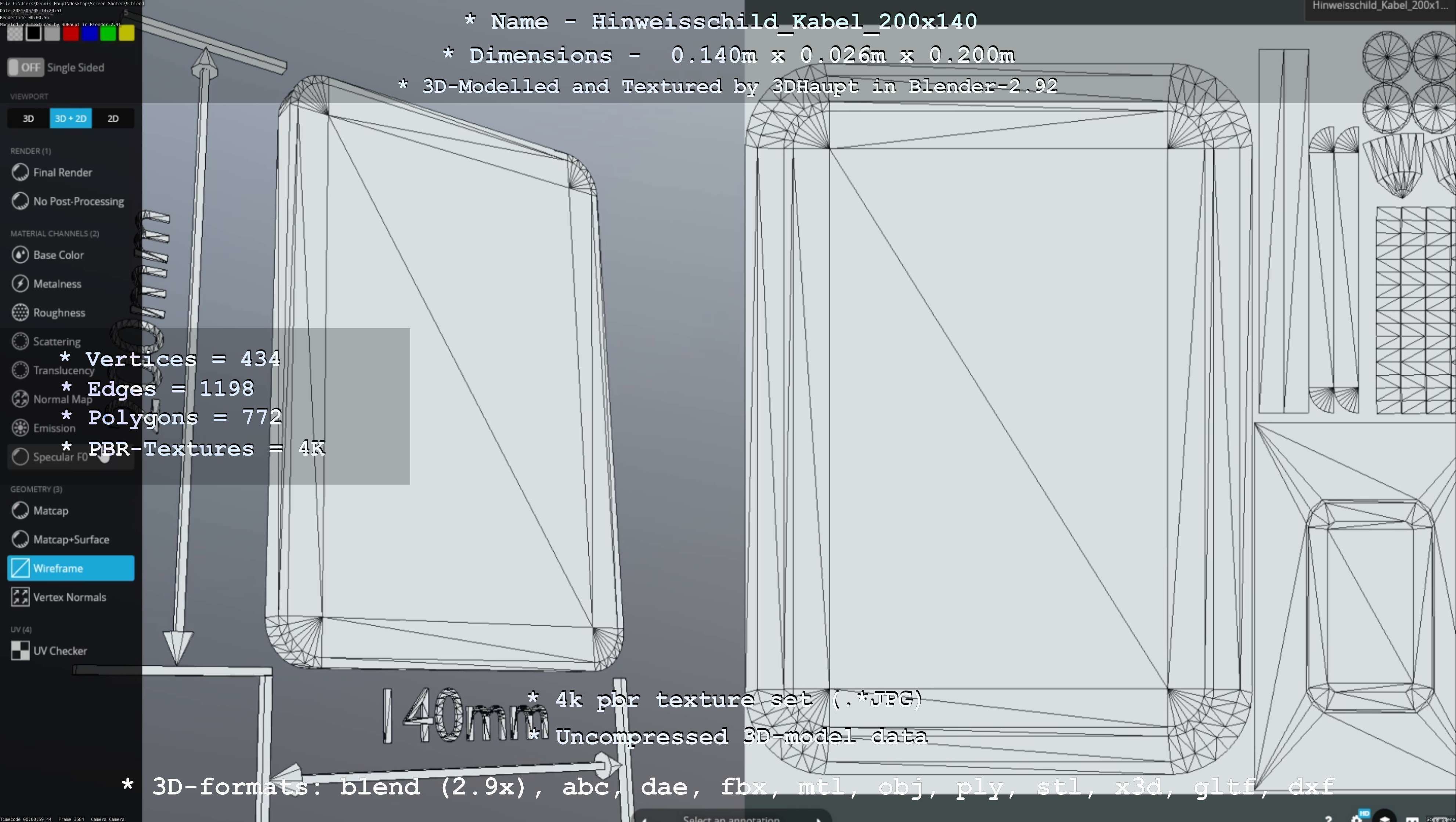 Hinweisschild Kabel 200x140mm Low-poly 3D model_60