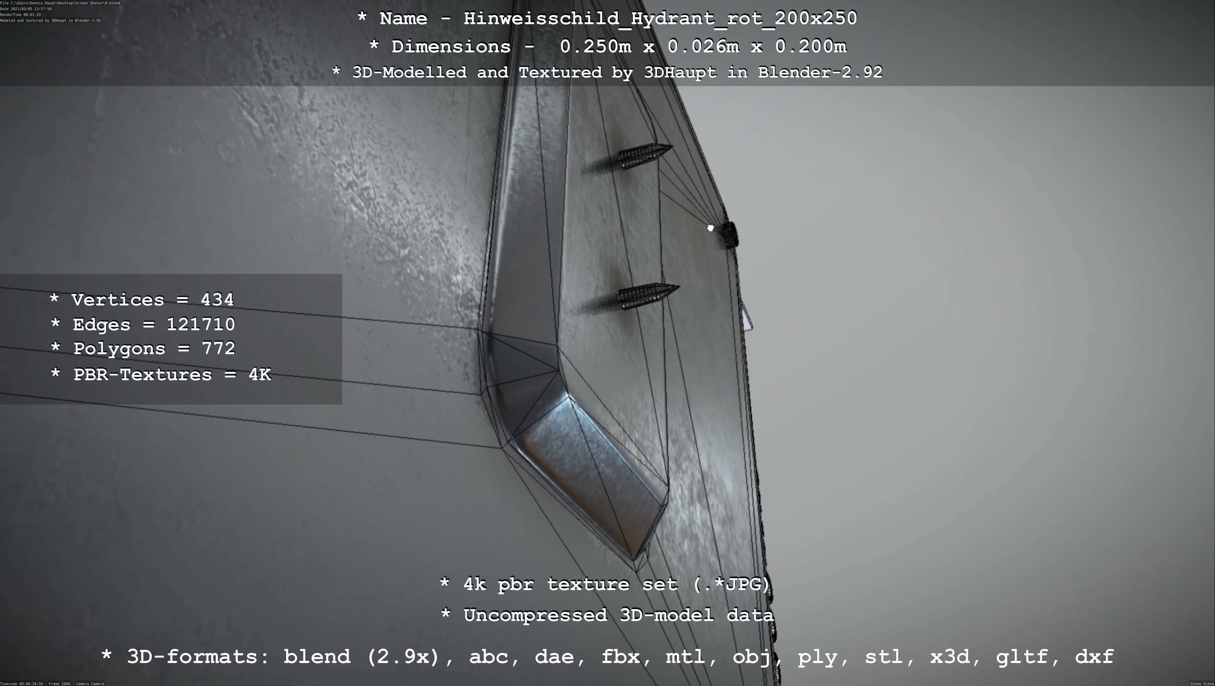 Hinweisschild Hydrant rot 200x250mm Low-poly 3D model_103