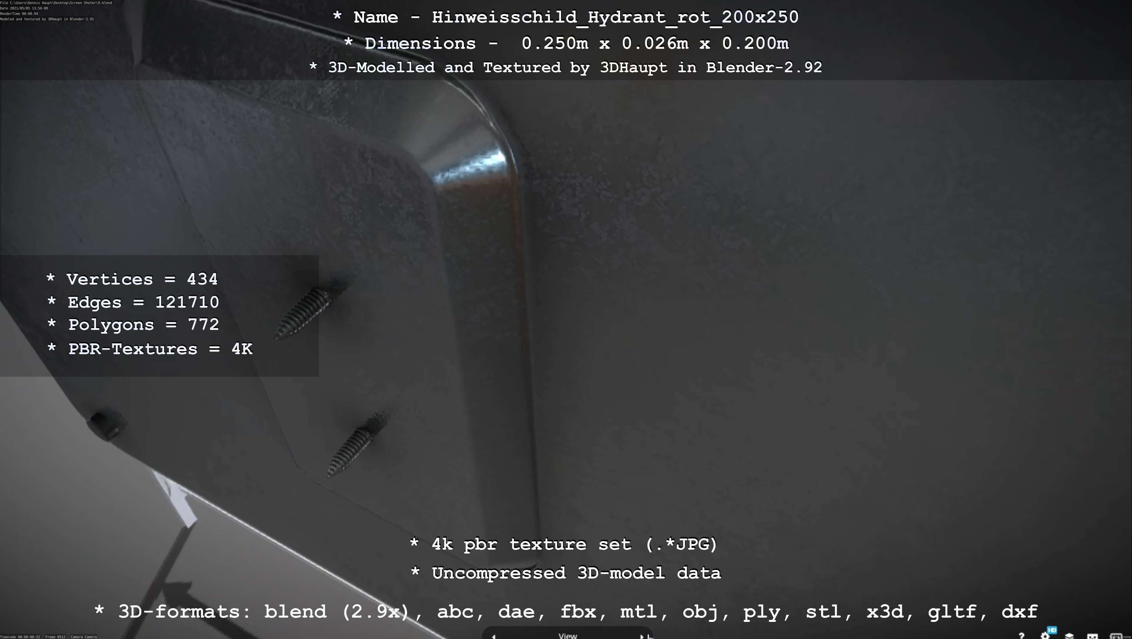 Hinweisschild Hydrant rot 200x250mm Low-poly 3D model_38