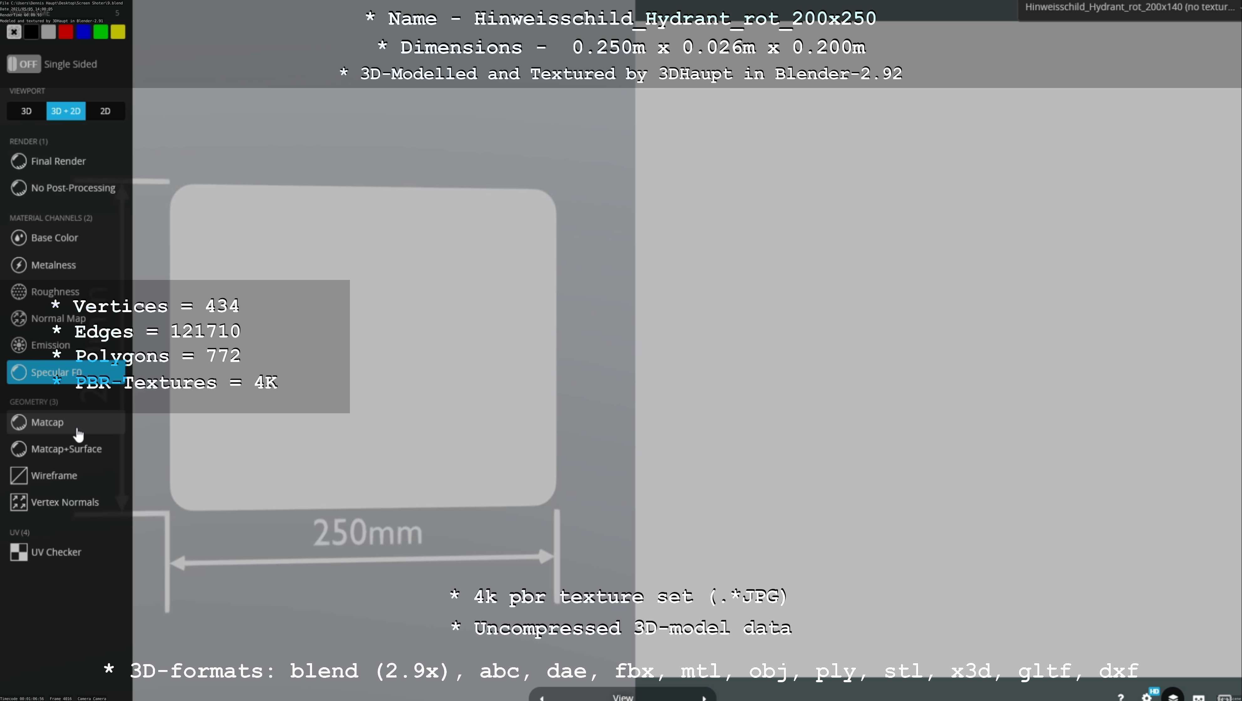 Hinweisschild Hydrant rot 200x250mm Low-poly 3D model_73