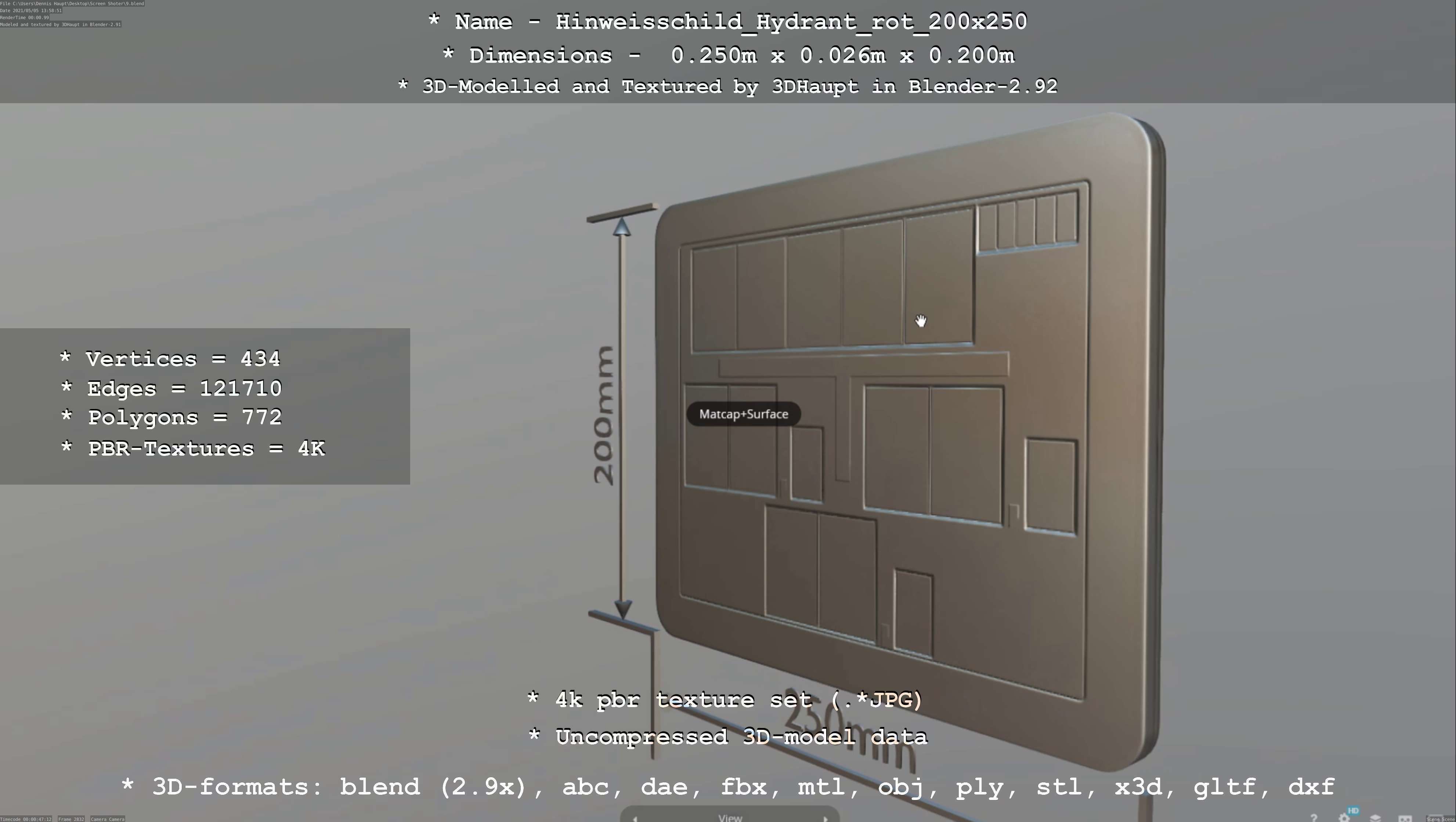 Hinweisschild Hydrant rot 200x250mm Low-poly 3D model_52