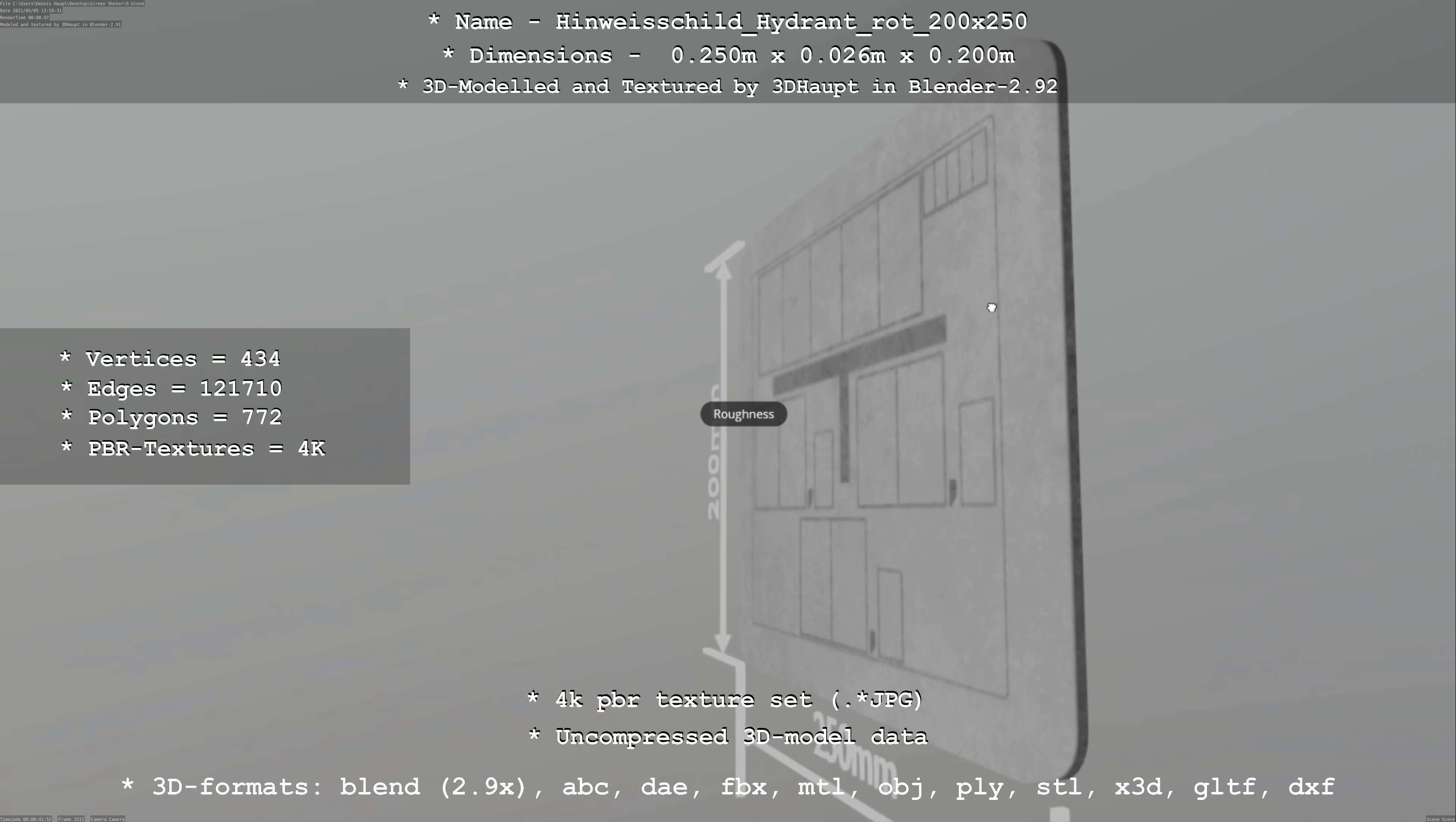 Hinweisschild Hydrant rot 200x250mm Low-poly 3D model_50