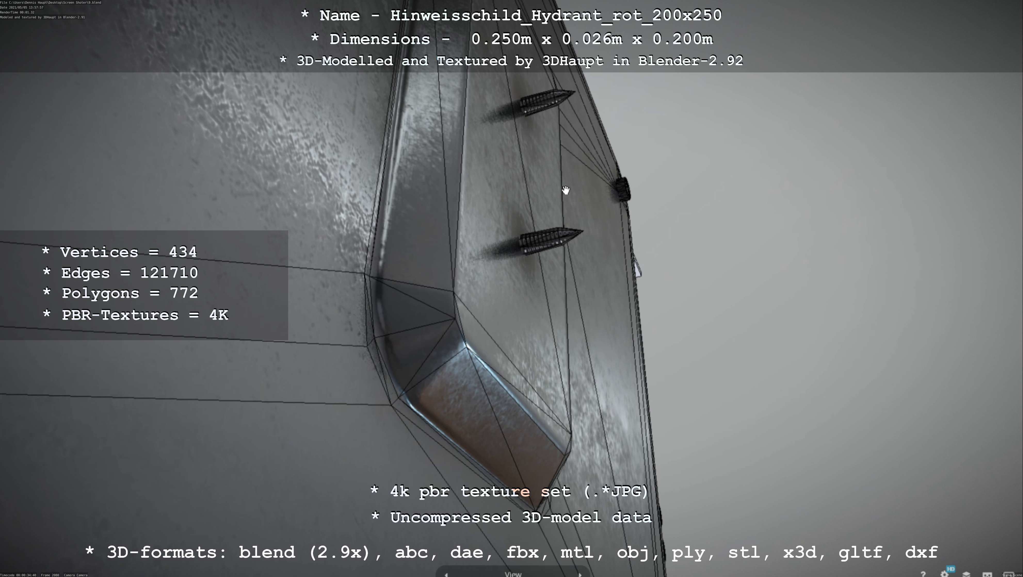 Hinweisschild Hydrant rot 200x250mm Low-poly 3D model_98