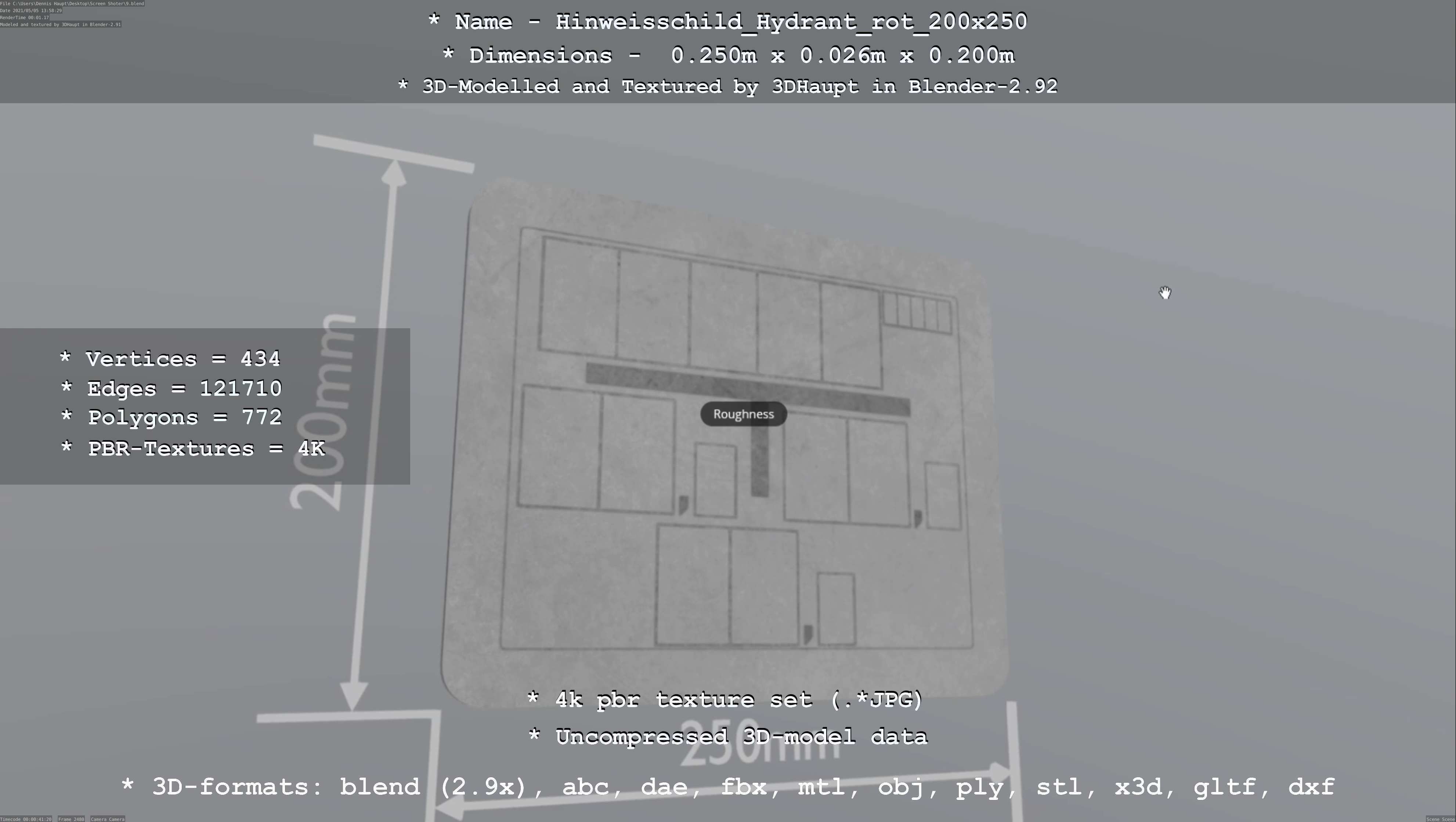 Hinweisschild Hydrant rot 200x250mm Low-poly 3D model_48