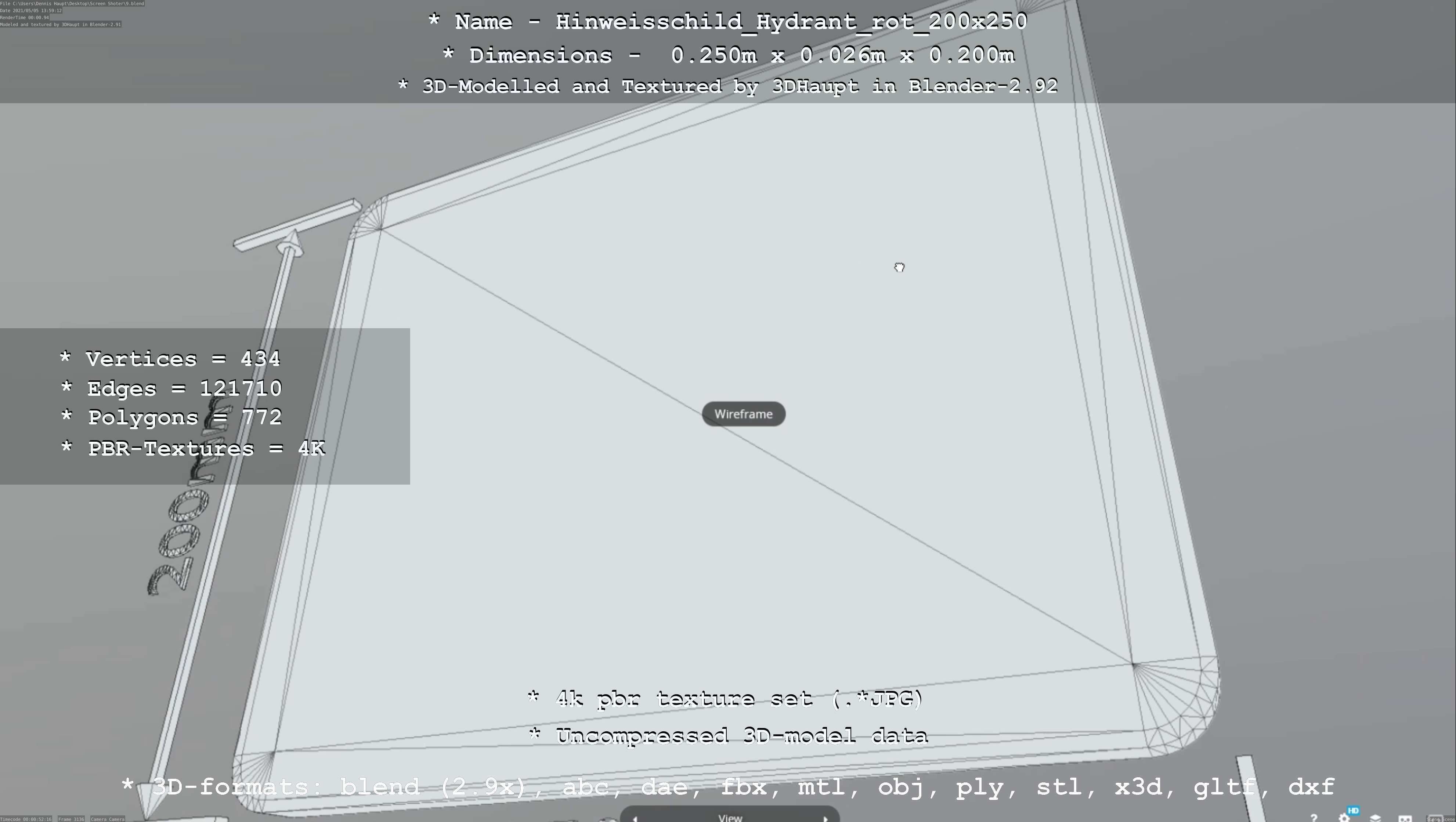 Hinweisschild Hydrant rot 200x250mm Low-poly 3D model_27