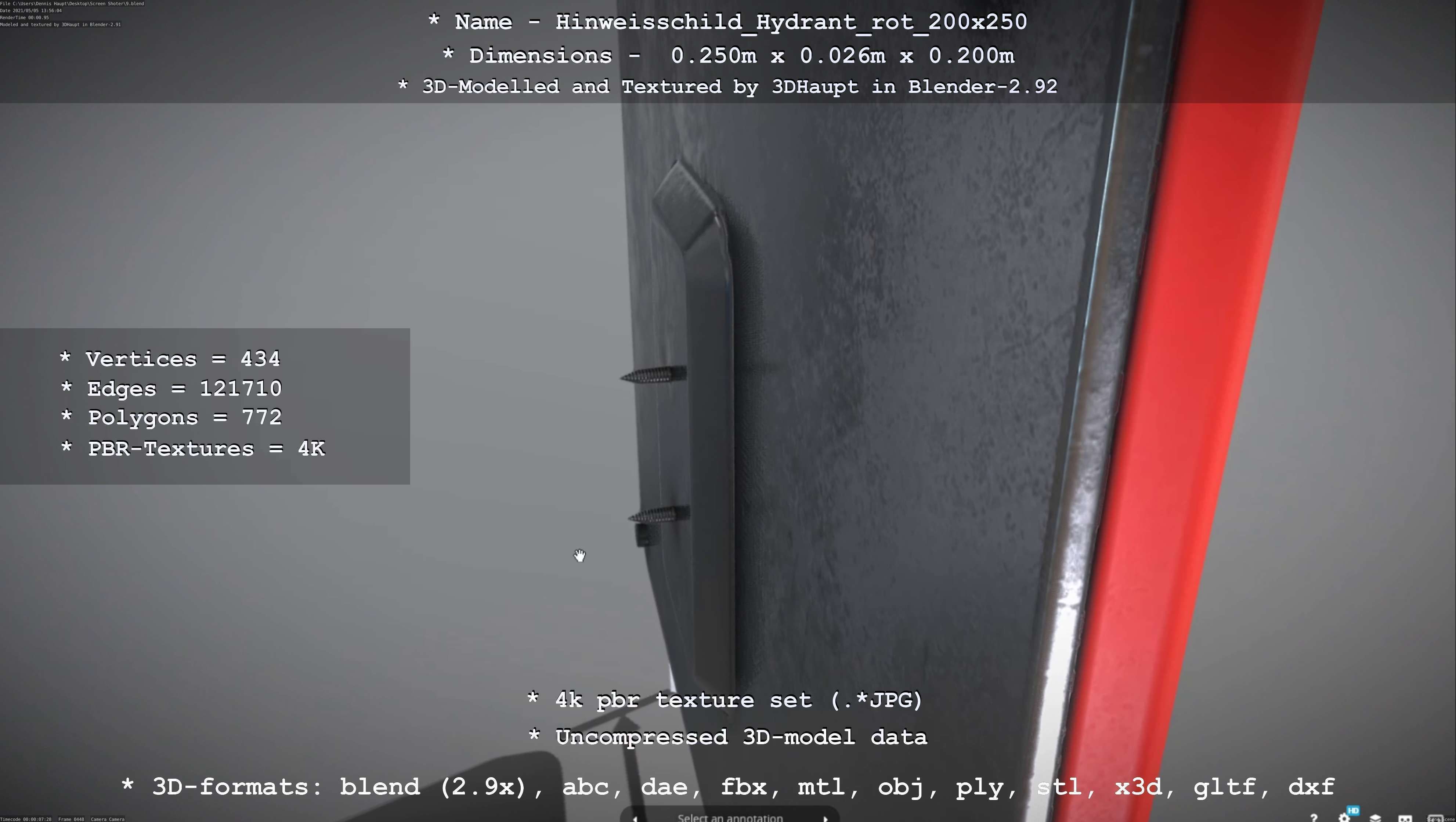 Hinweisschild Hydrant rot 200x250mm Low-poly 3D model_83