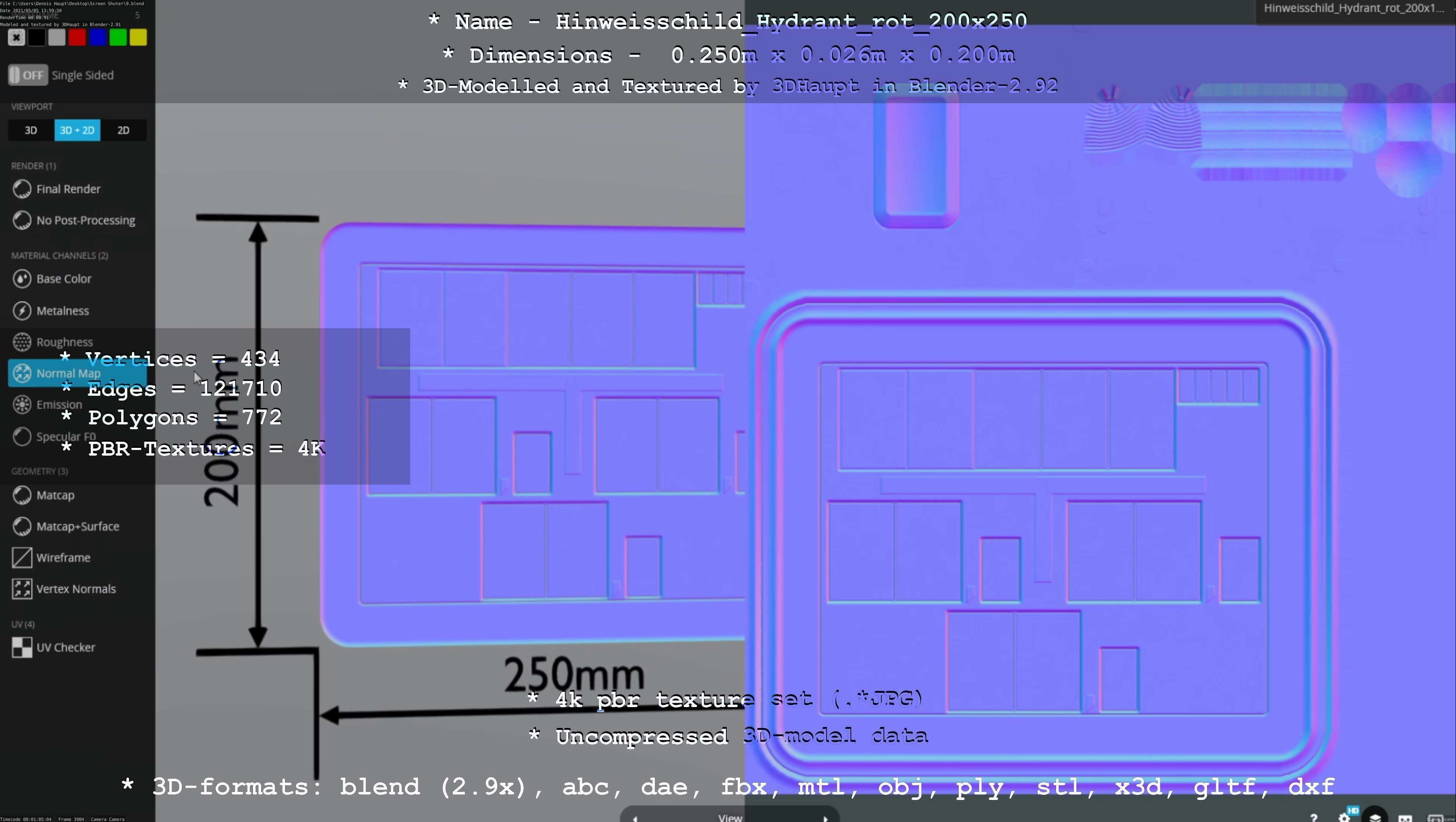 Hinweisschild Hydrant rot 200x250mm Low-poly 3D model_32