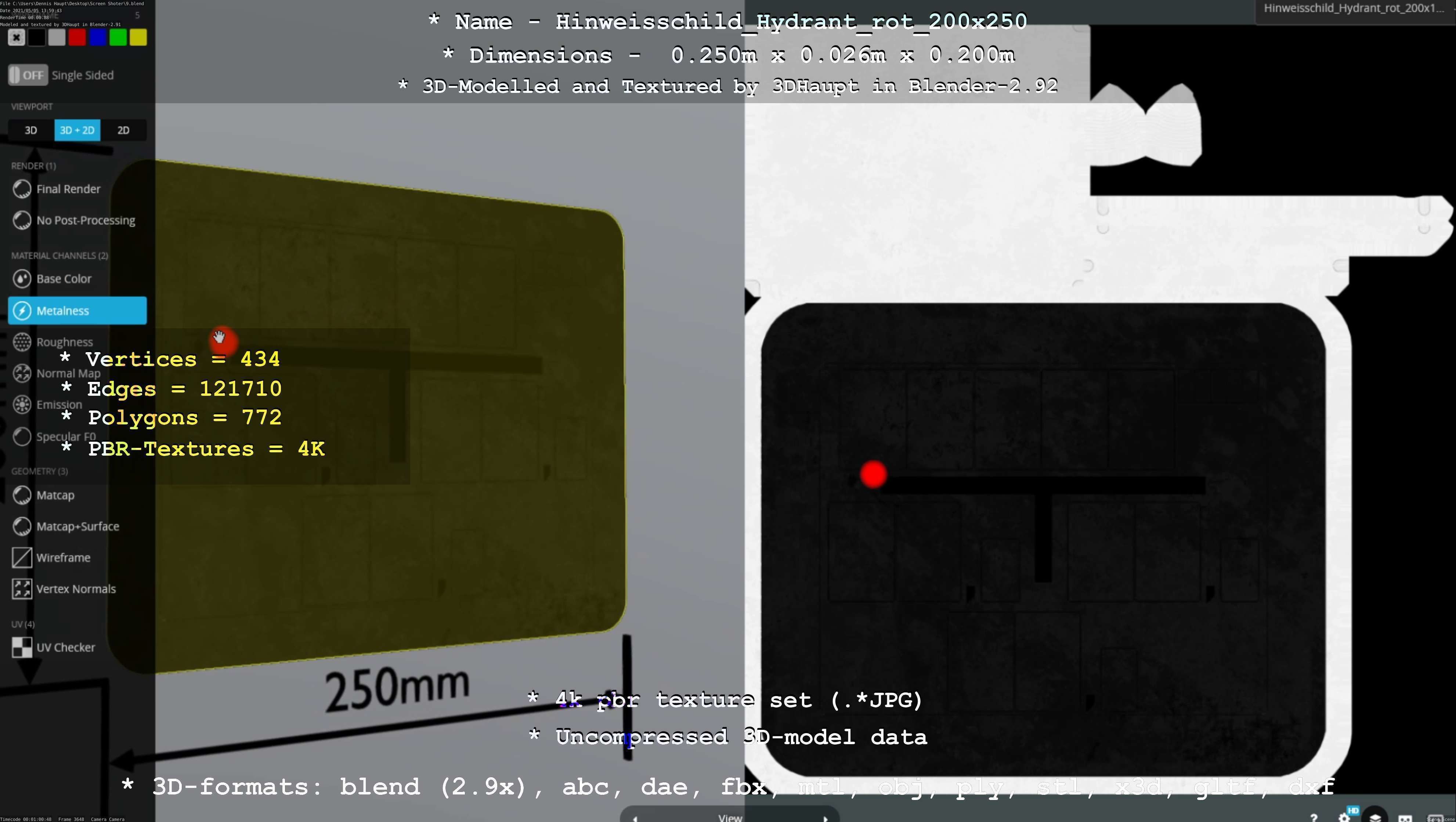 Hinweisschild Hydrant rot 200x250mm Low-poly 3D model_69