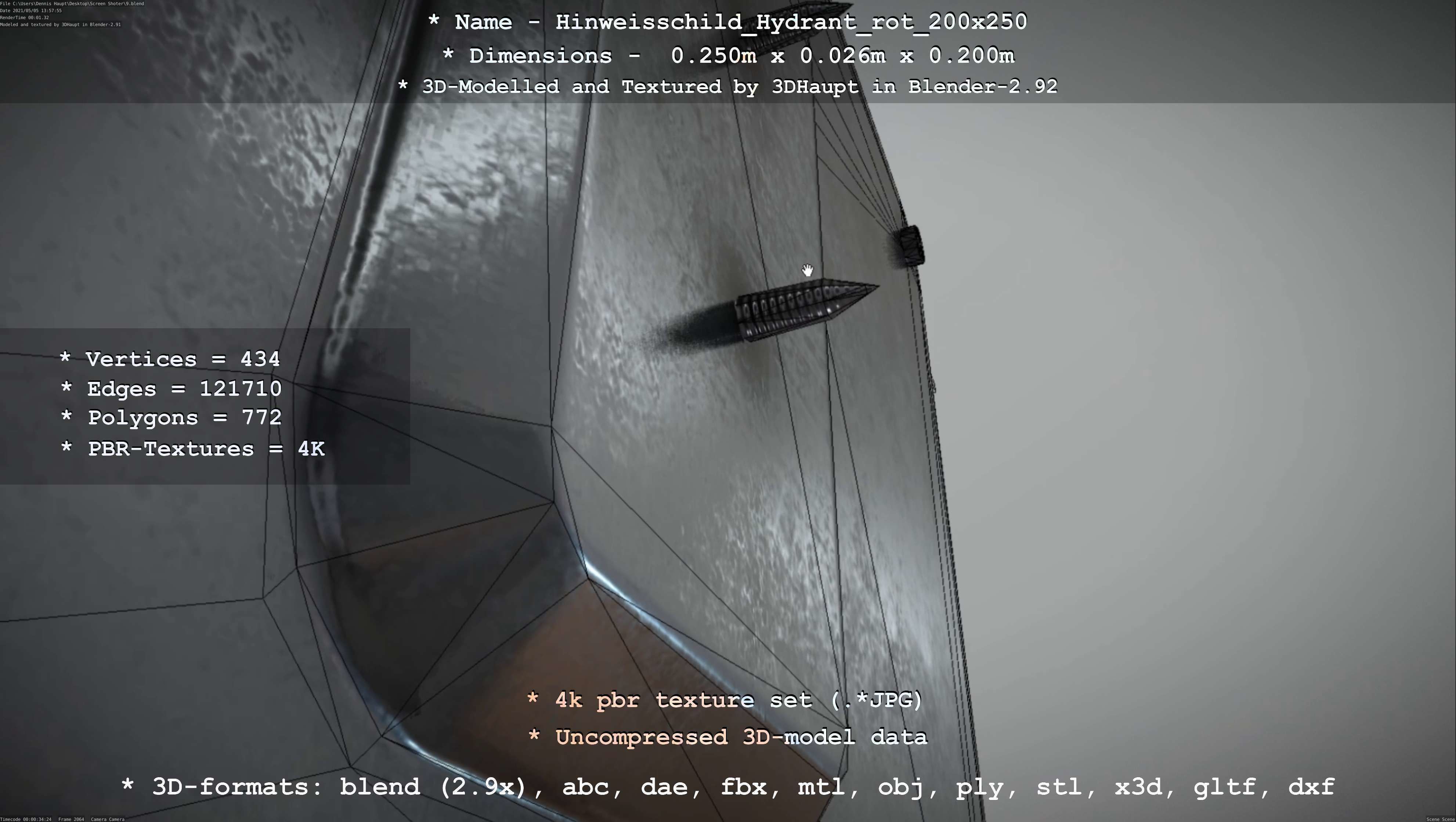 Hinweisschild Hydrant rot 200x250mm Low-poly 3D model_87