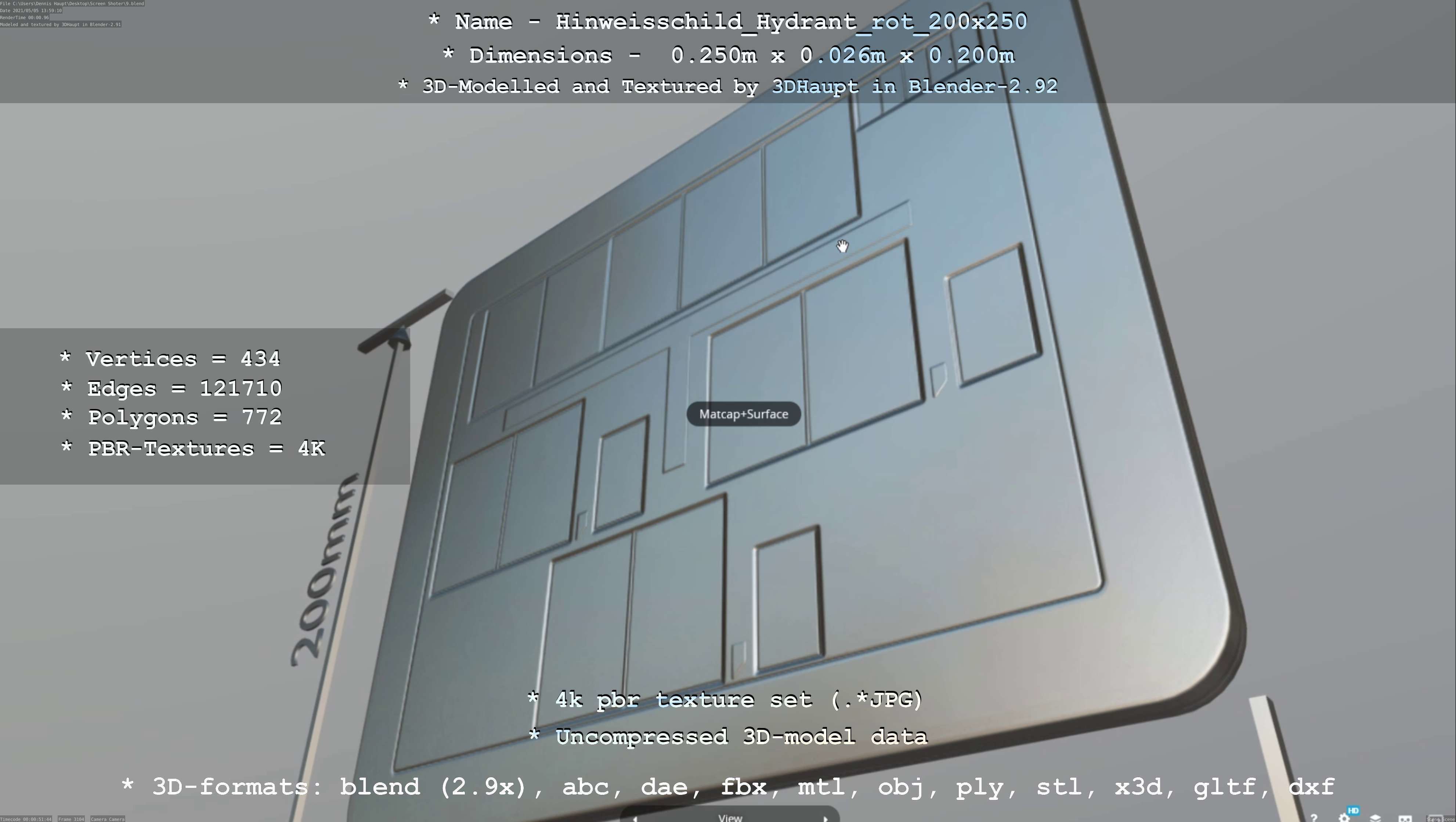 Hinweisschild Hydrant rot 200x250mm Low-poly 3D model_26