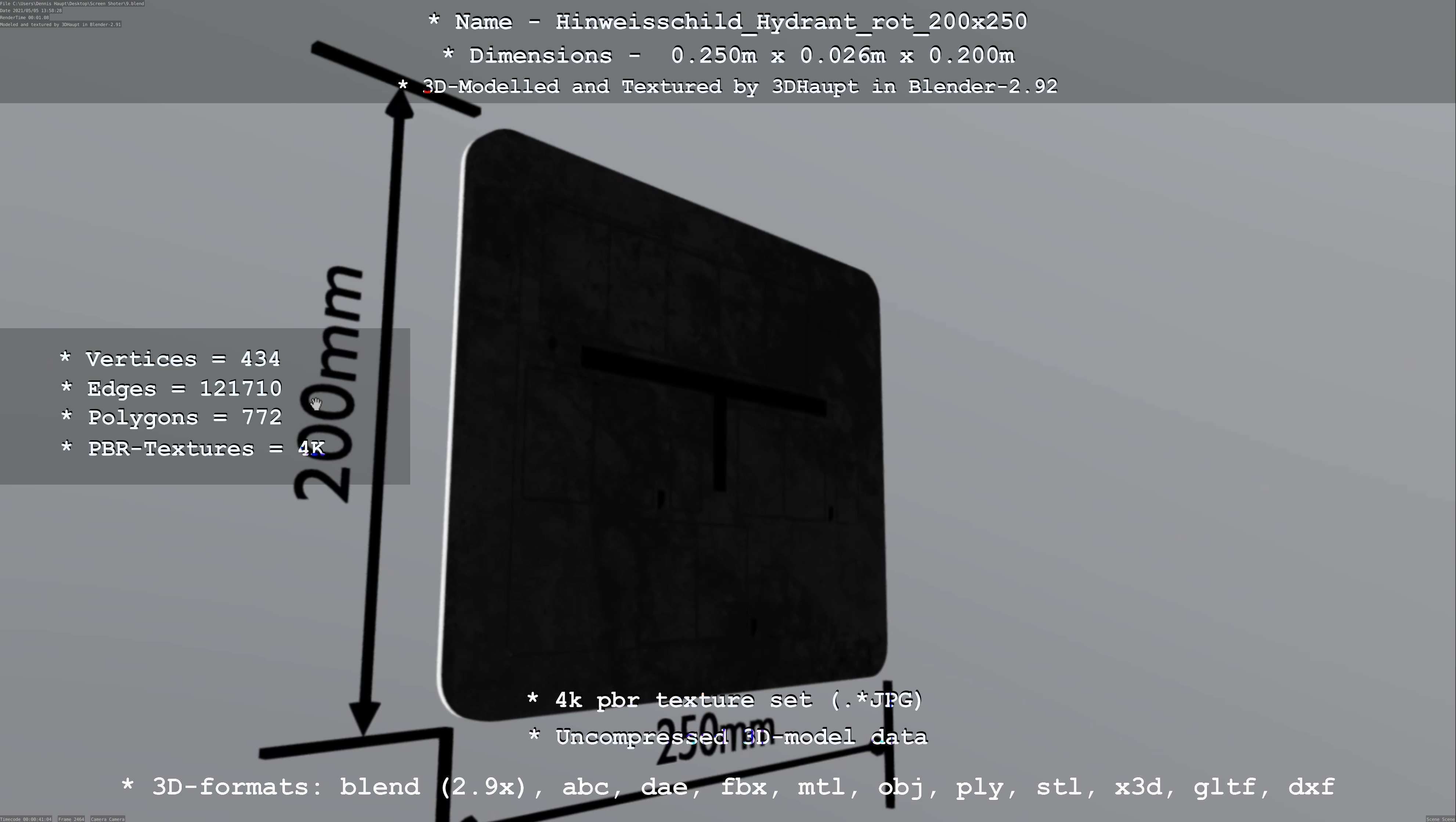 Hinweisschild Hydrant rot 200x250mm Low-poly 3D model_47