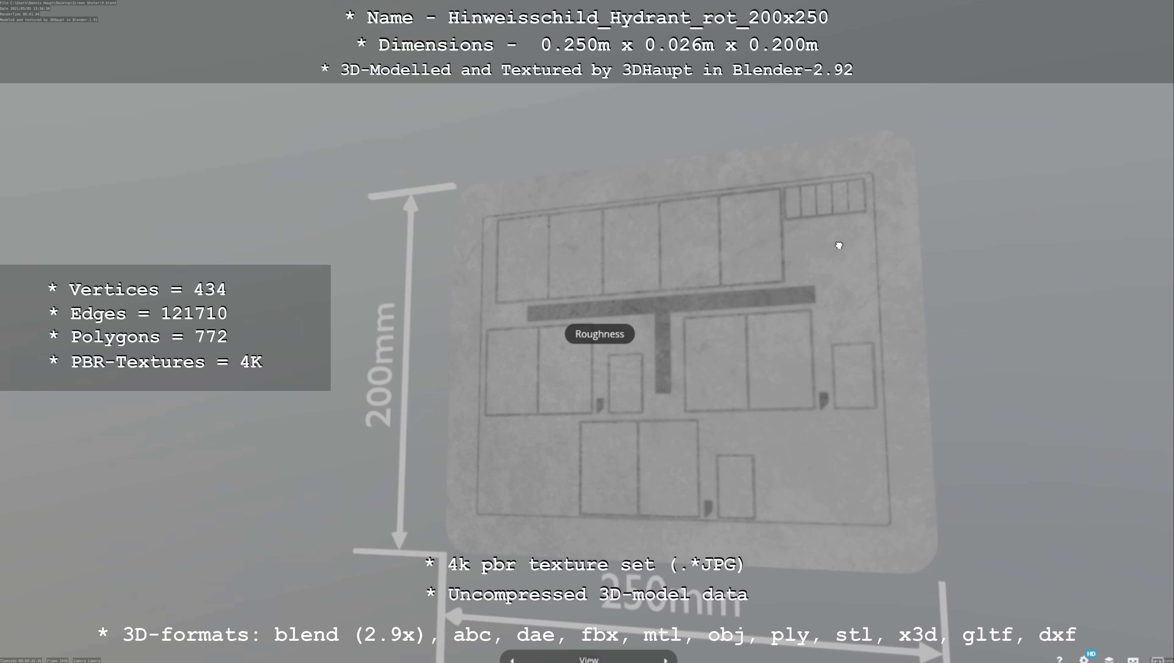 Hinweisschild Hydrant rot 200x250mm Low-poly 3D model_49