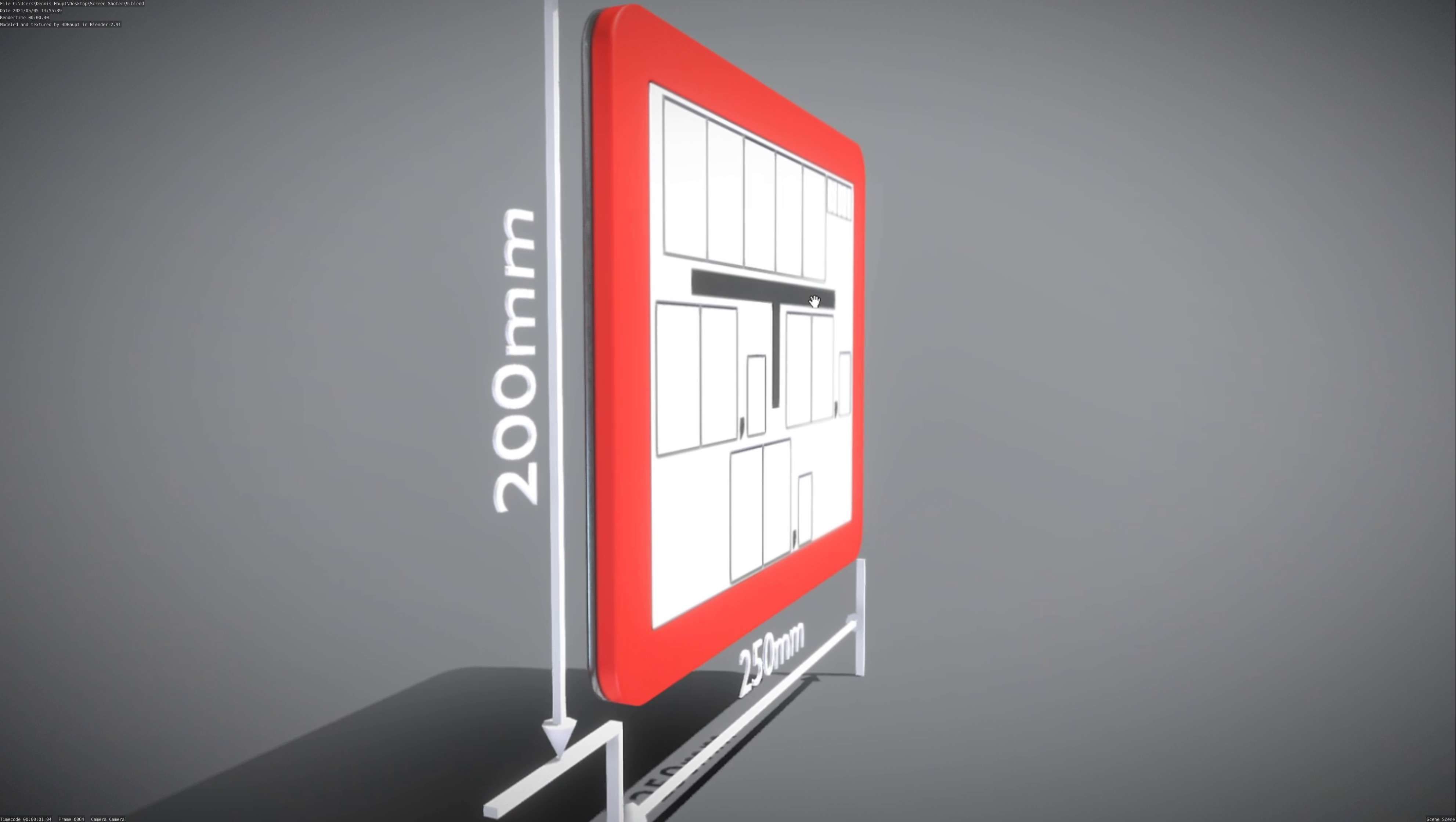 Hinweisschild Hydrant rot 200x250mm Low-poly 3D model_80