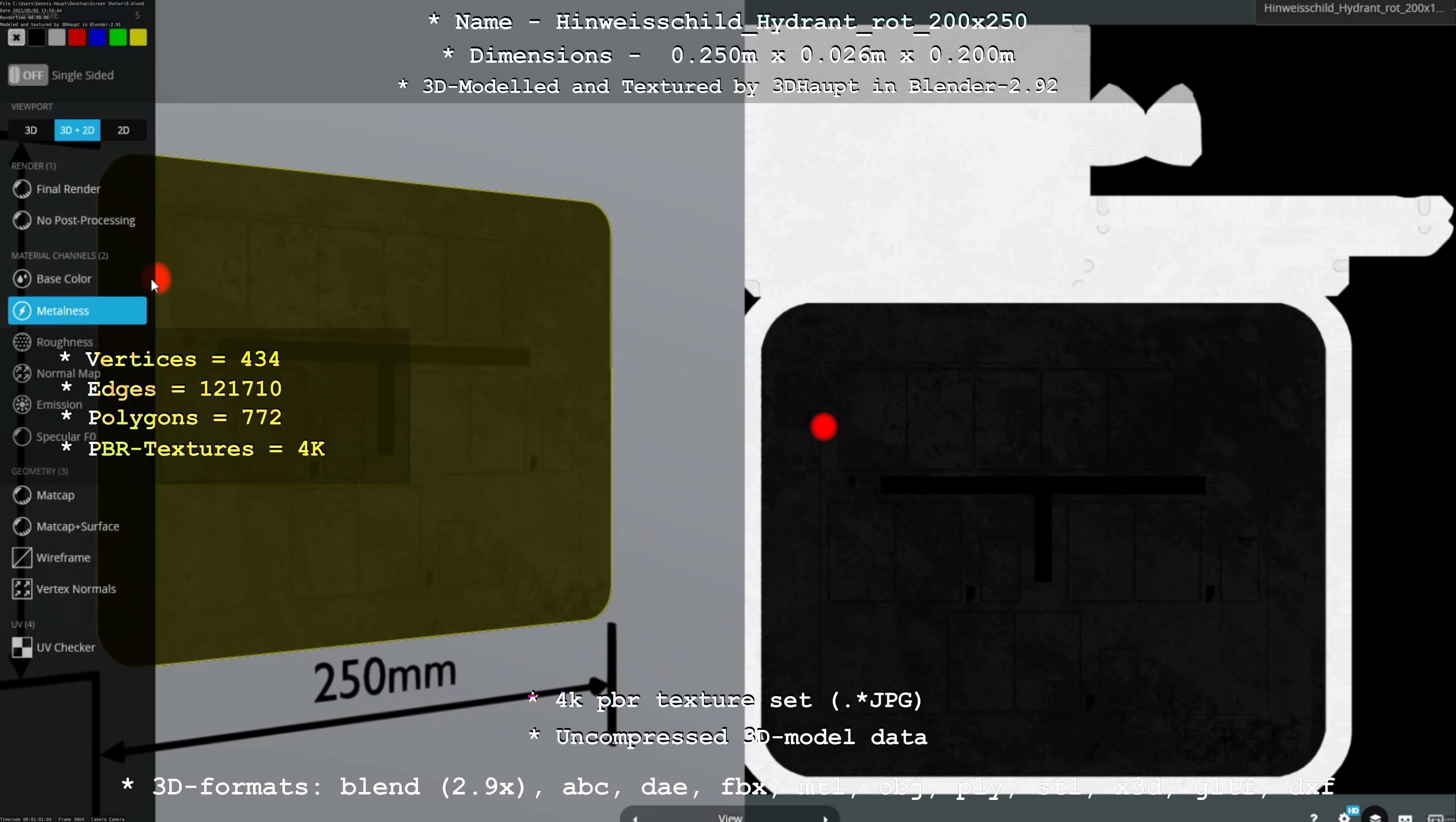Hinweisschild Hydrant rot 200x250mm Low-poly 3D model_70
