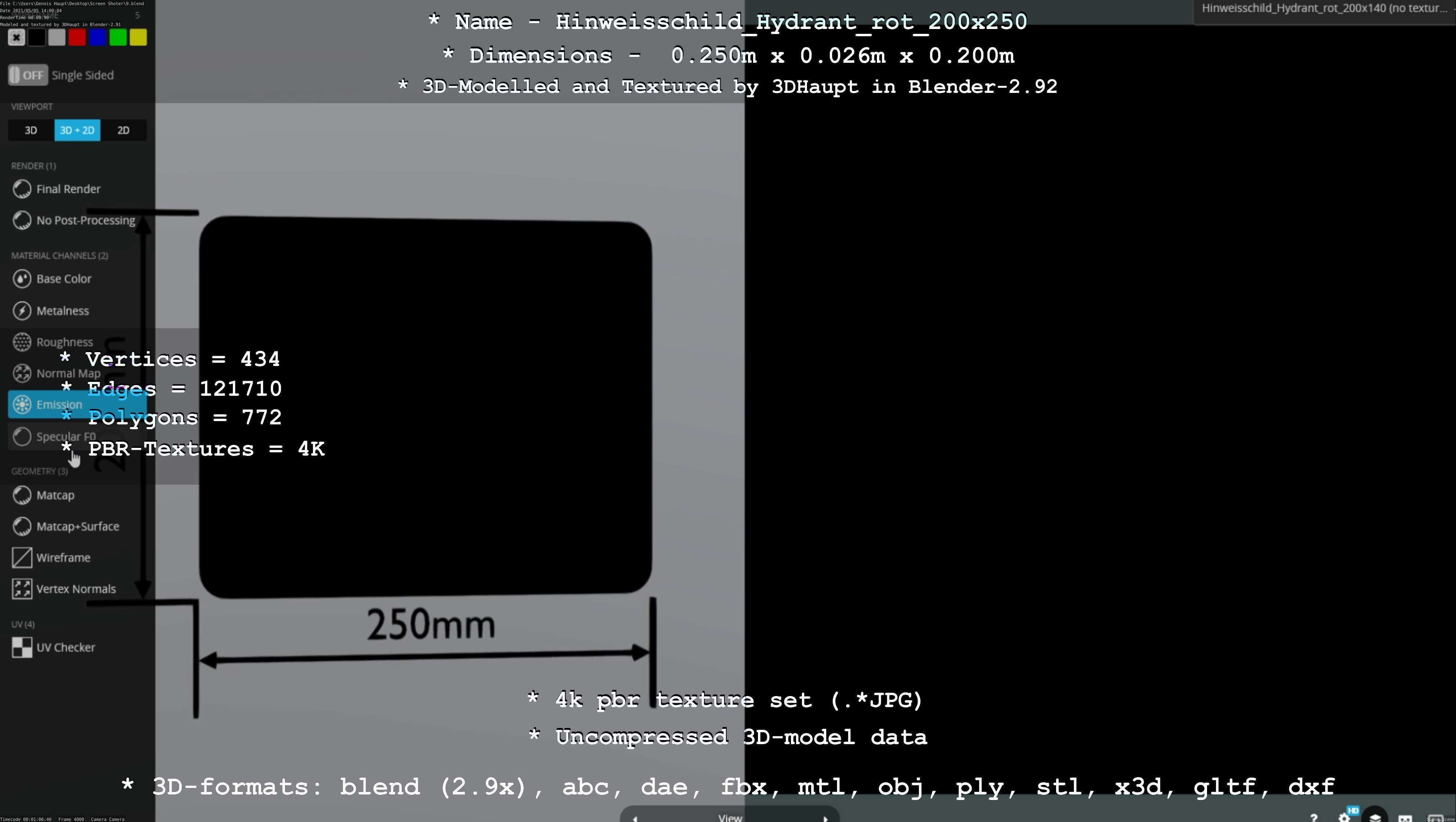 Hinweisschild Hydrant rot 200x250mm Low-poly 3D model_72