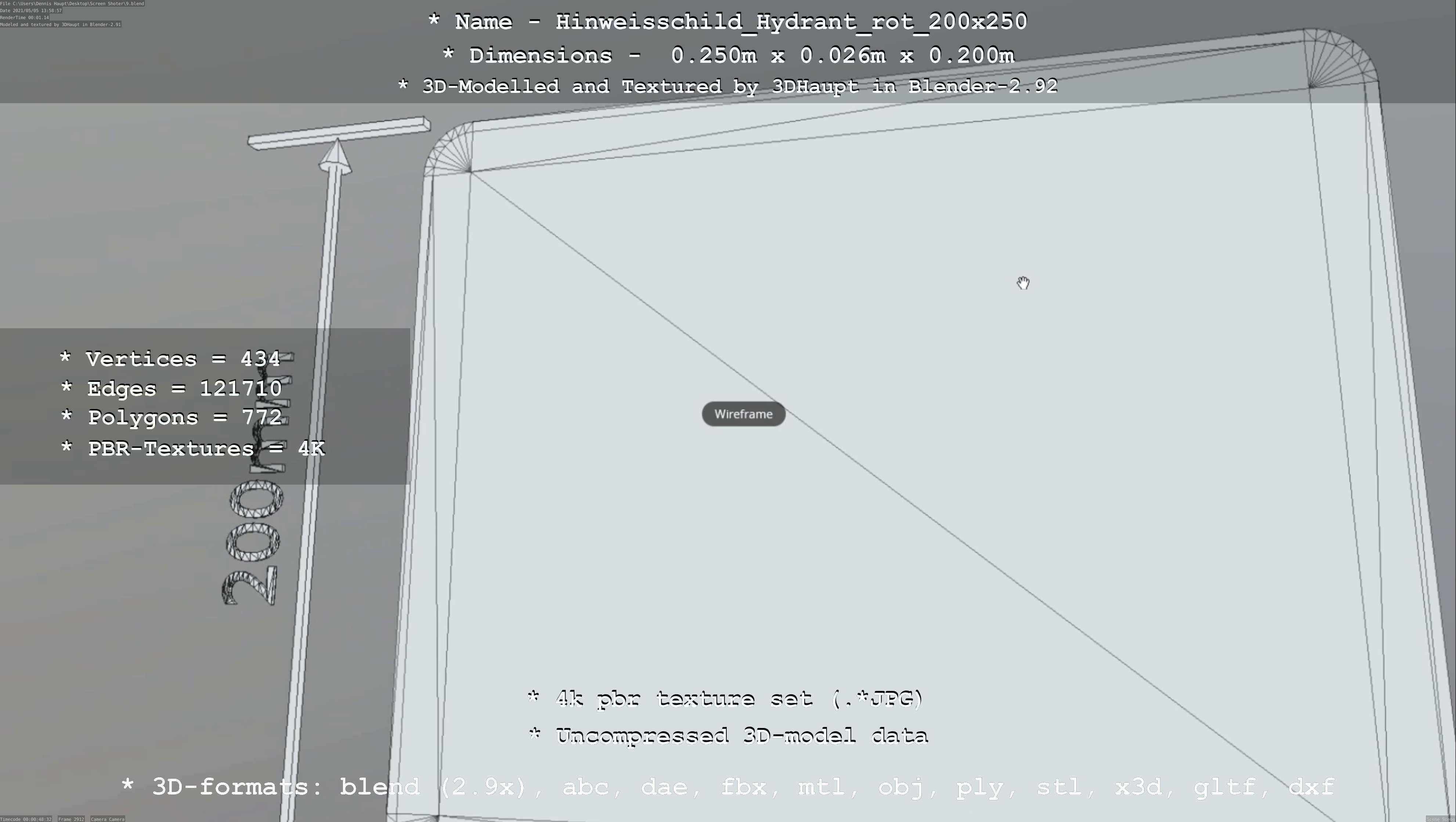 Hinweisschild Hydrant rot 200x250mm Low-poly 3D model_57