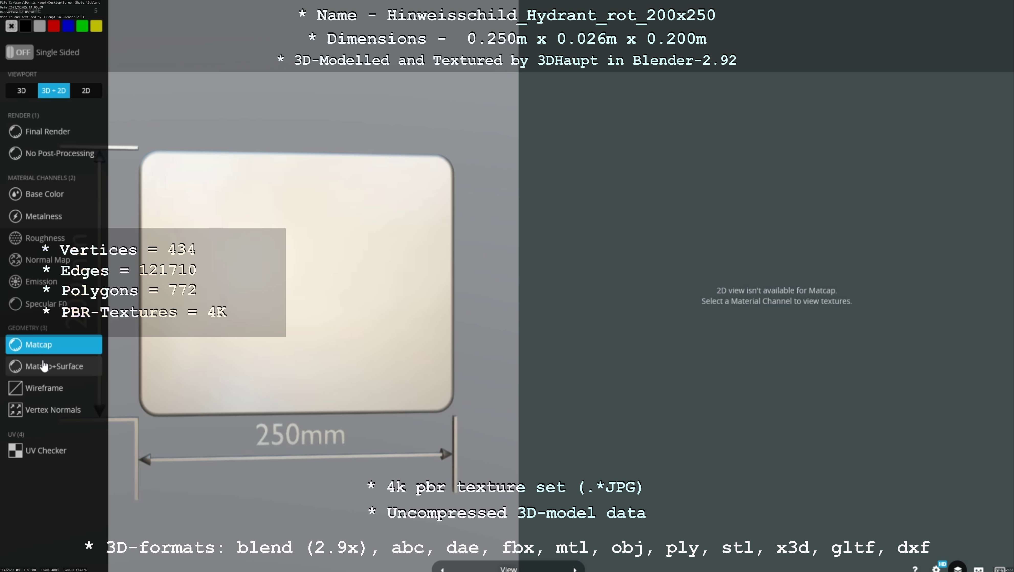 Hinweisschild Hydrant rot 200x250mm Low-poly 3D model_77