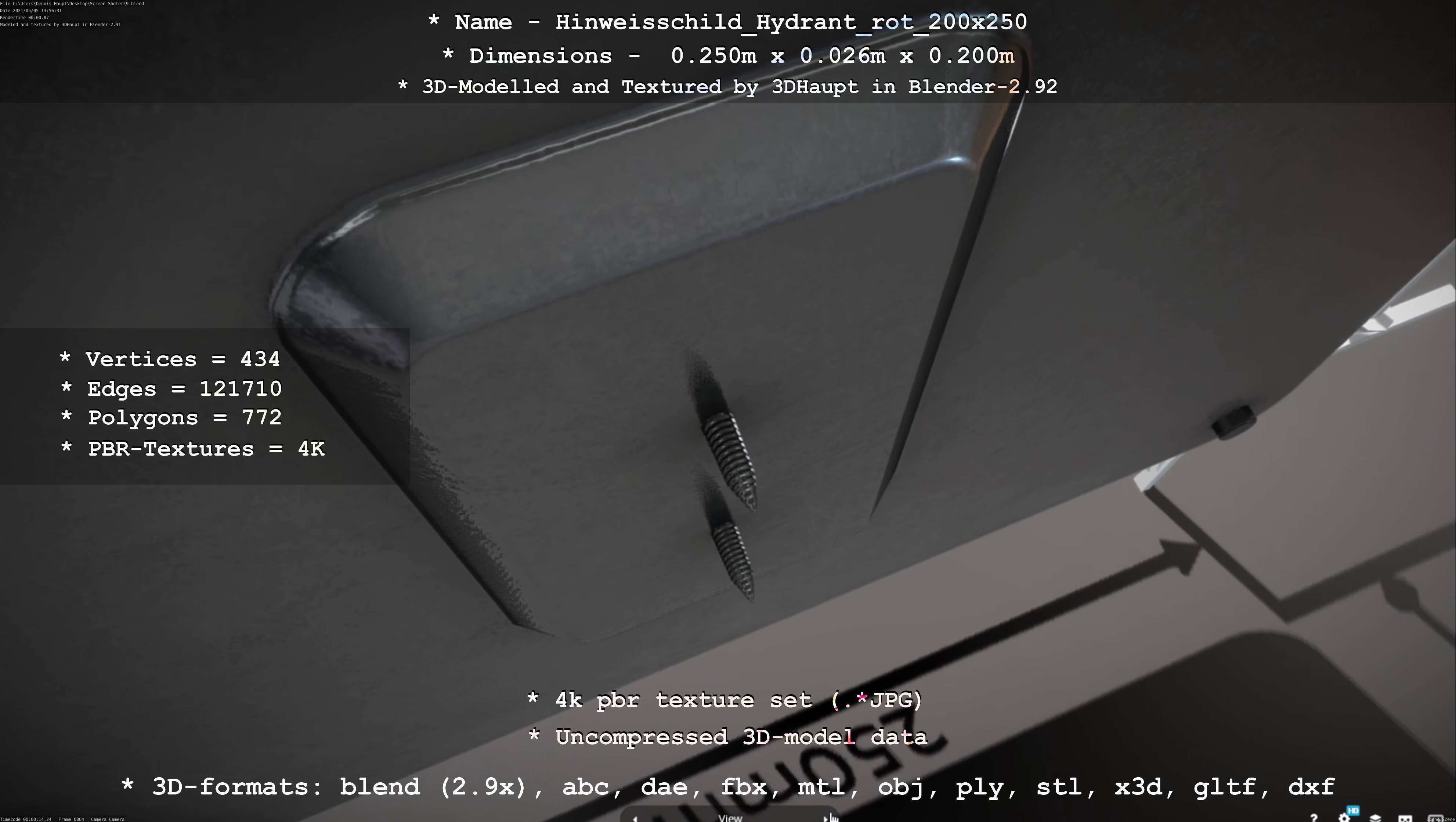 Hinweisschild Hydrant rot 200x250mm Low-poly 3D model_89