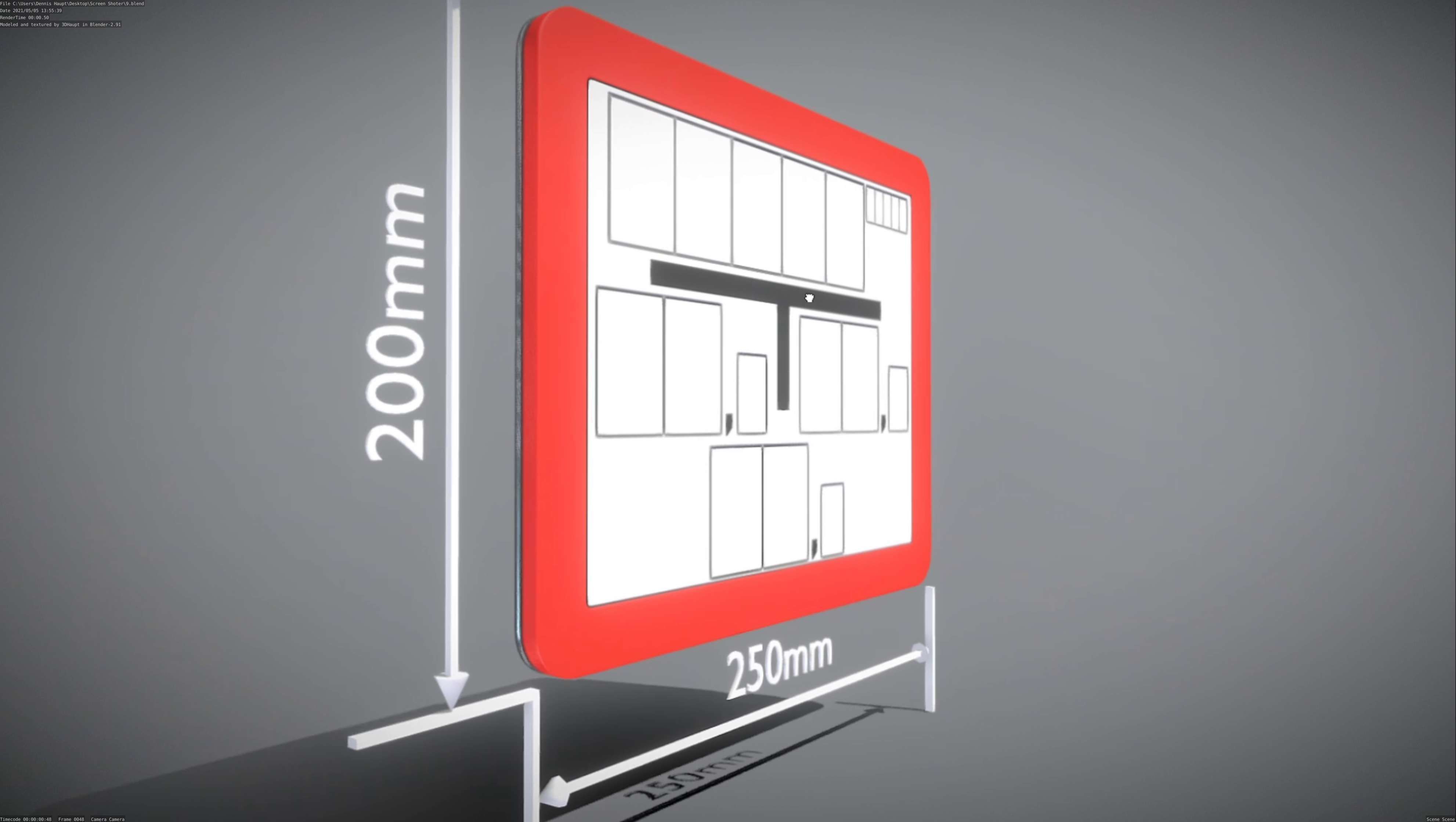 Hinweisschild Hydrant rot 200x250mm Low-poly 3D model_35