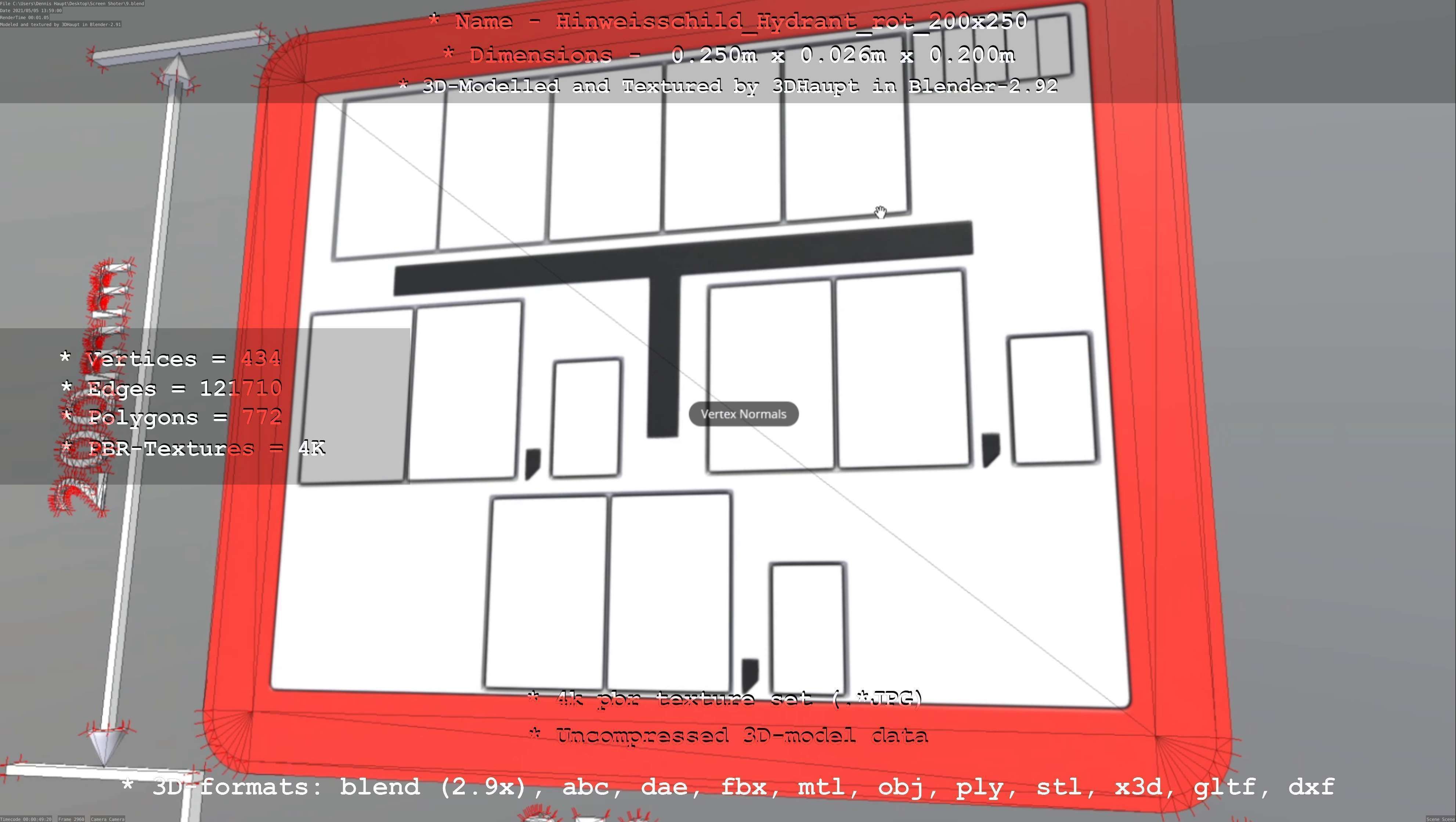 Hinweisschild Hydrant rot 200x250mm Low-poly 3D model_25