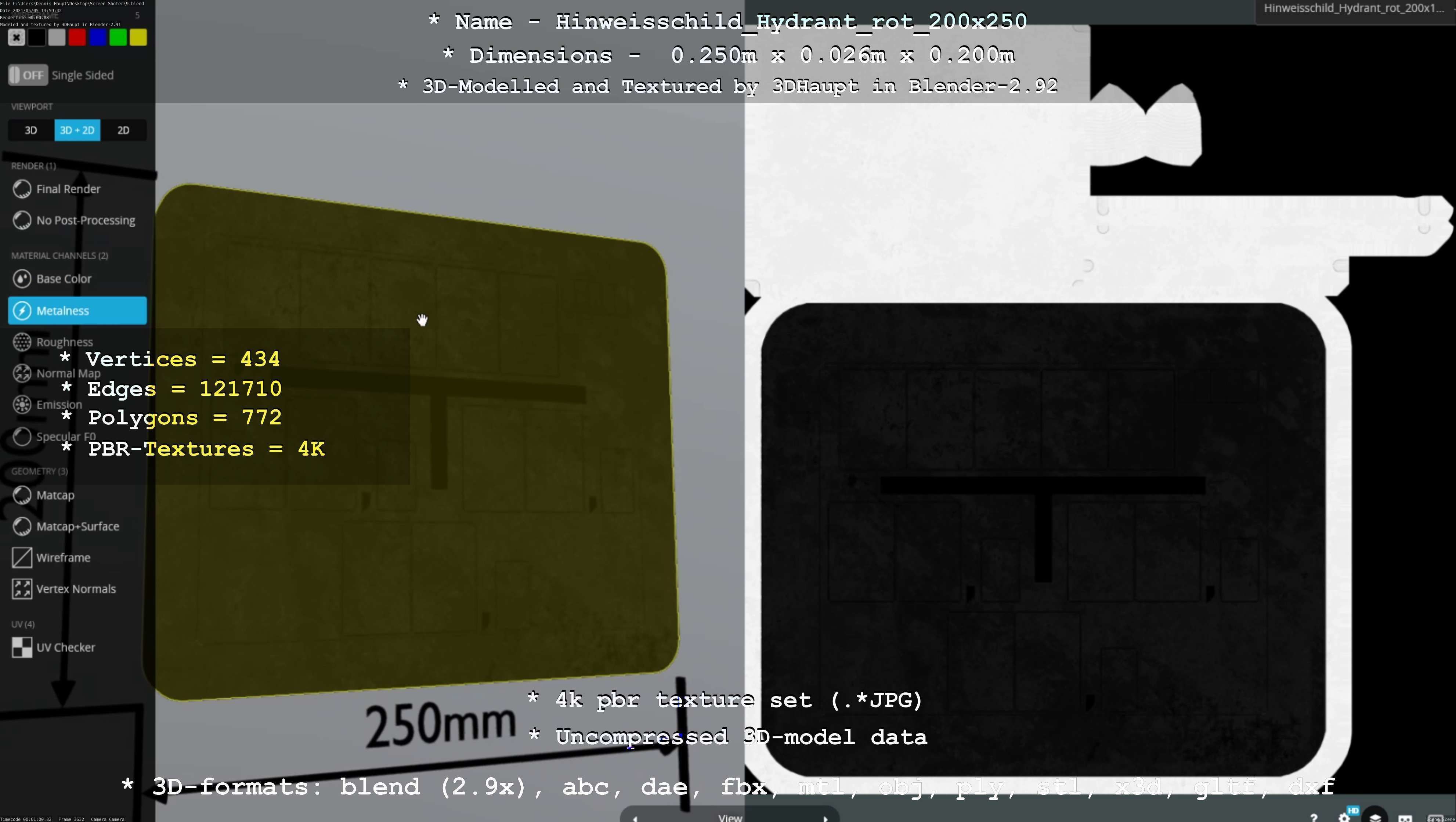 Hinweisschild Hydrant rot 200x250mm Low-poly 3D model_68