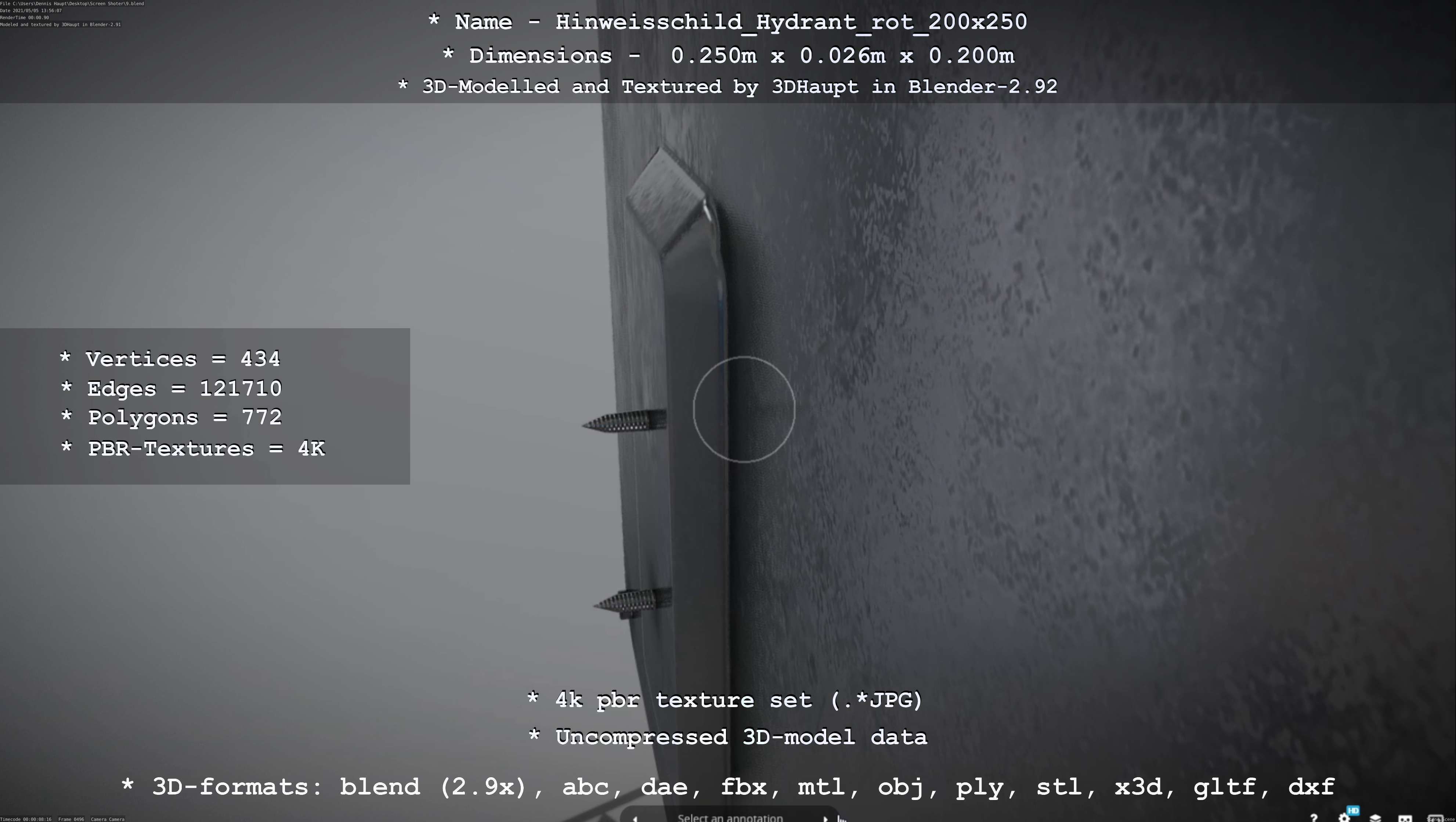 Hinweisschild Hydrant rot 200x250mm Low-poly 3D model_86