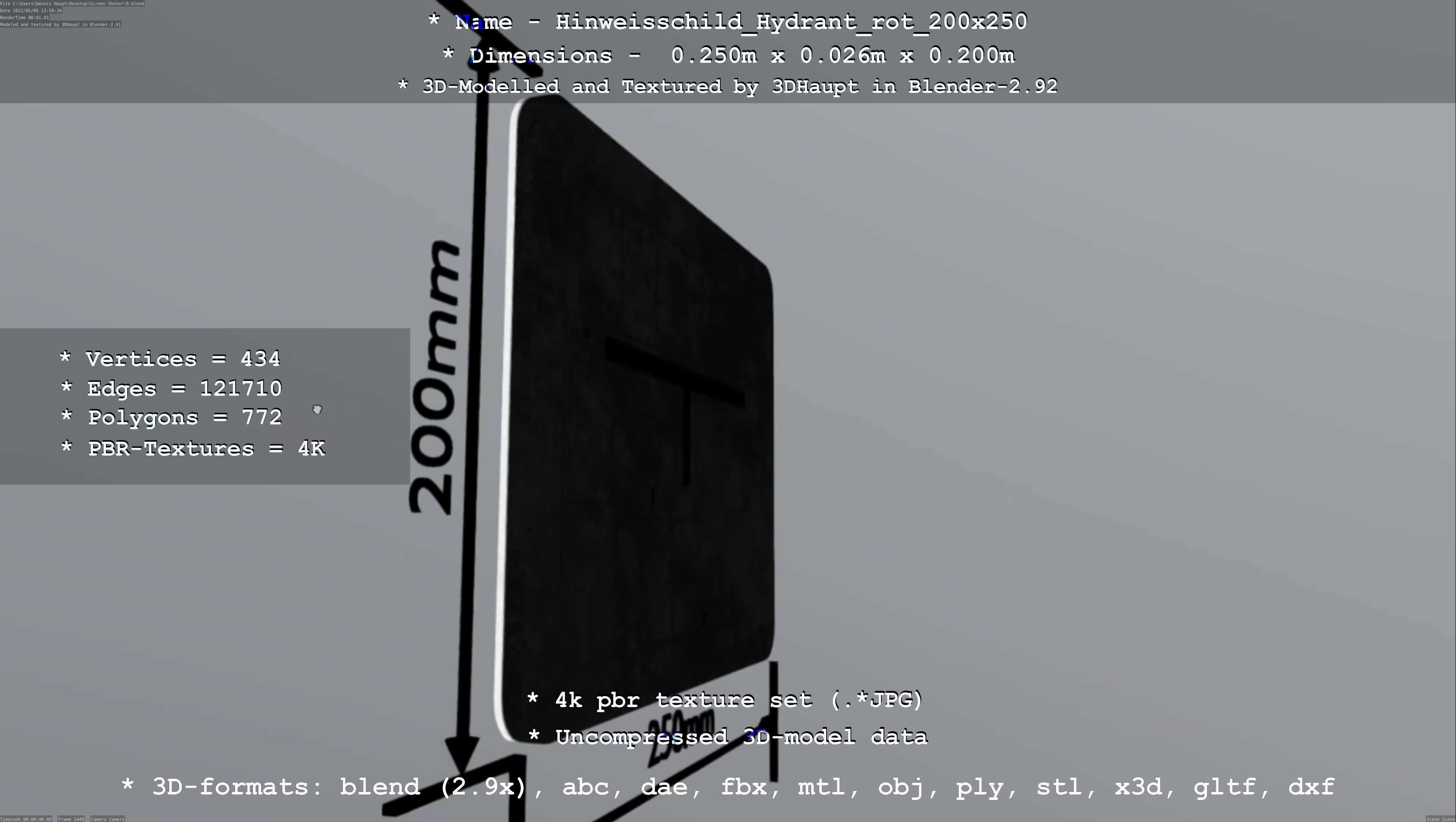 Hinweisschild Hydrant rot 200x250mm Low-poly 3D model_46